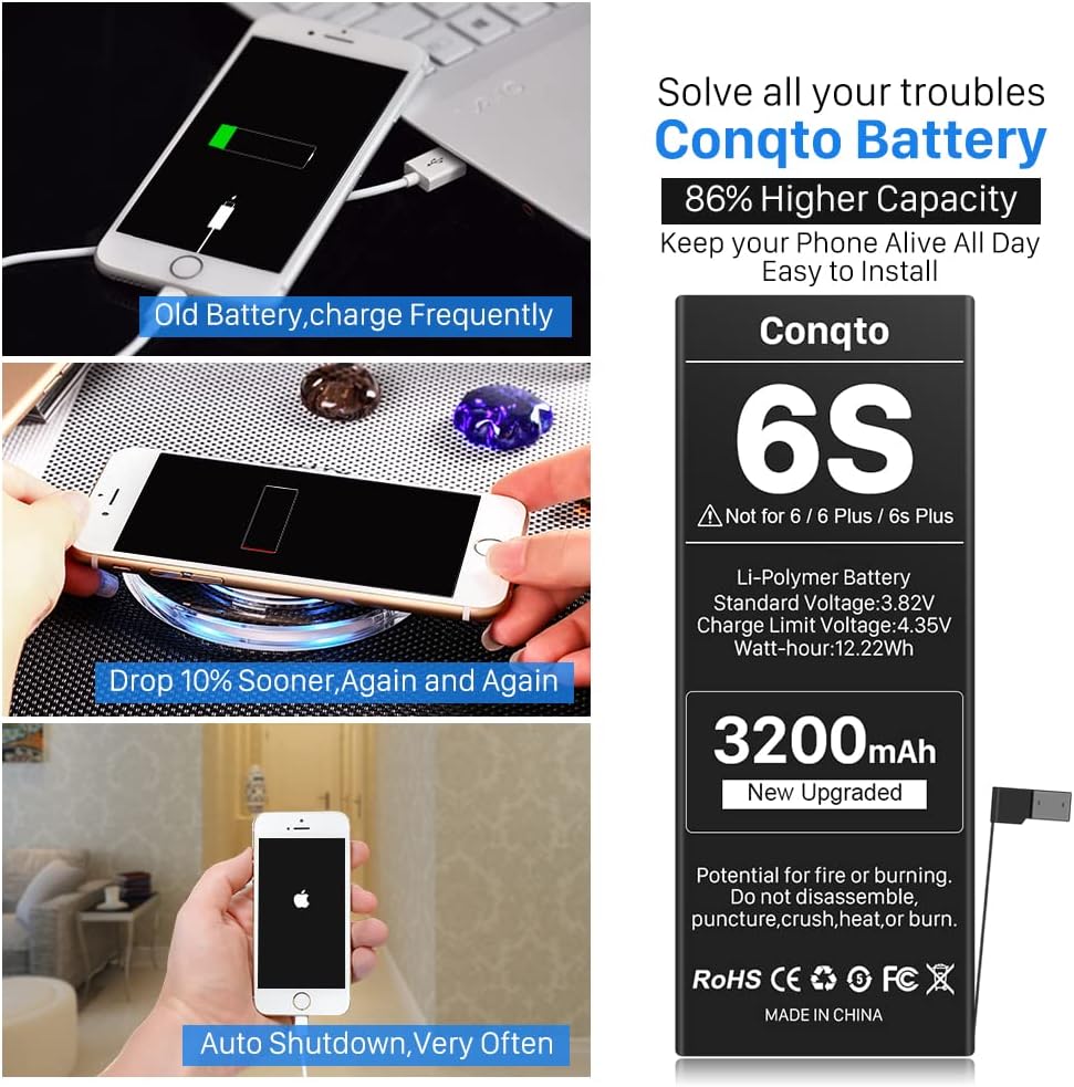 3200 mAh Batería para iPhone 6S (nueva versión 2023), nuevo reemplazo de batería de 0 ciclos de mayor capacidad mejorada para iPhone 6S modelo
