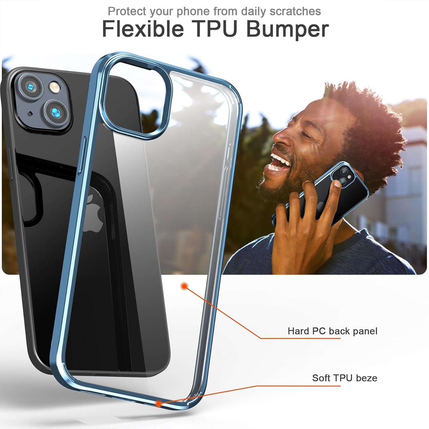Foluu Funda ultradelgada para iPhone 15 Plus de 6.7 pulgadas con protector de pantalla de vidrio templado y protector de lente de cámara, chapado