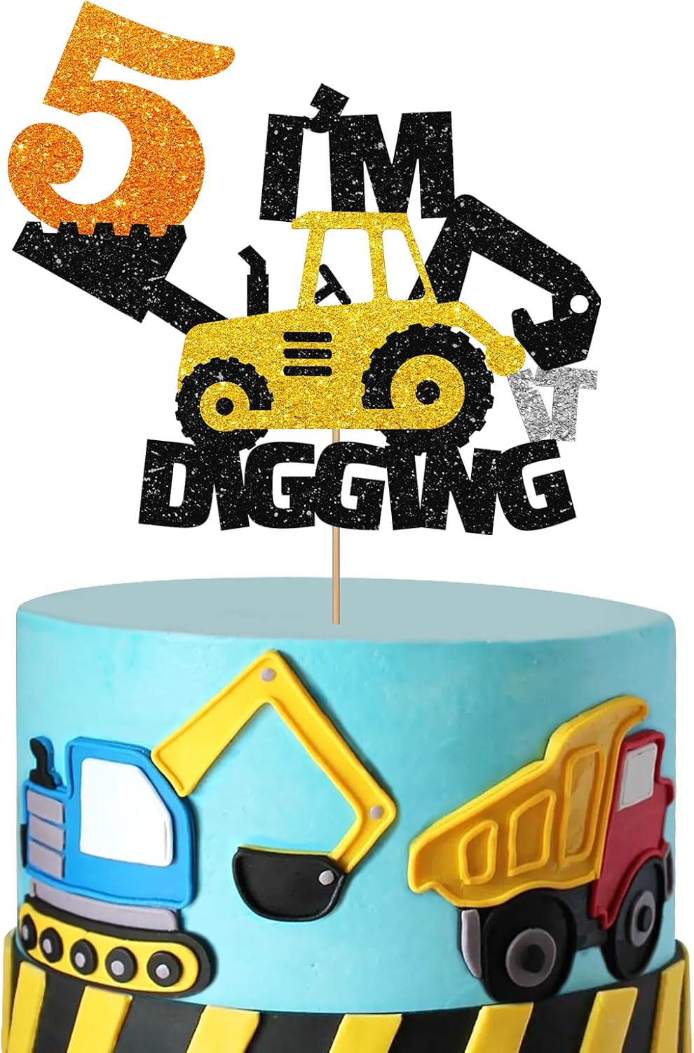 Decoración para pastel de 5 cumpleaños de construcción, excavadora, bulldozer, camión rodante de quinto cumpleaños, decoración de pastel para niños,
