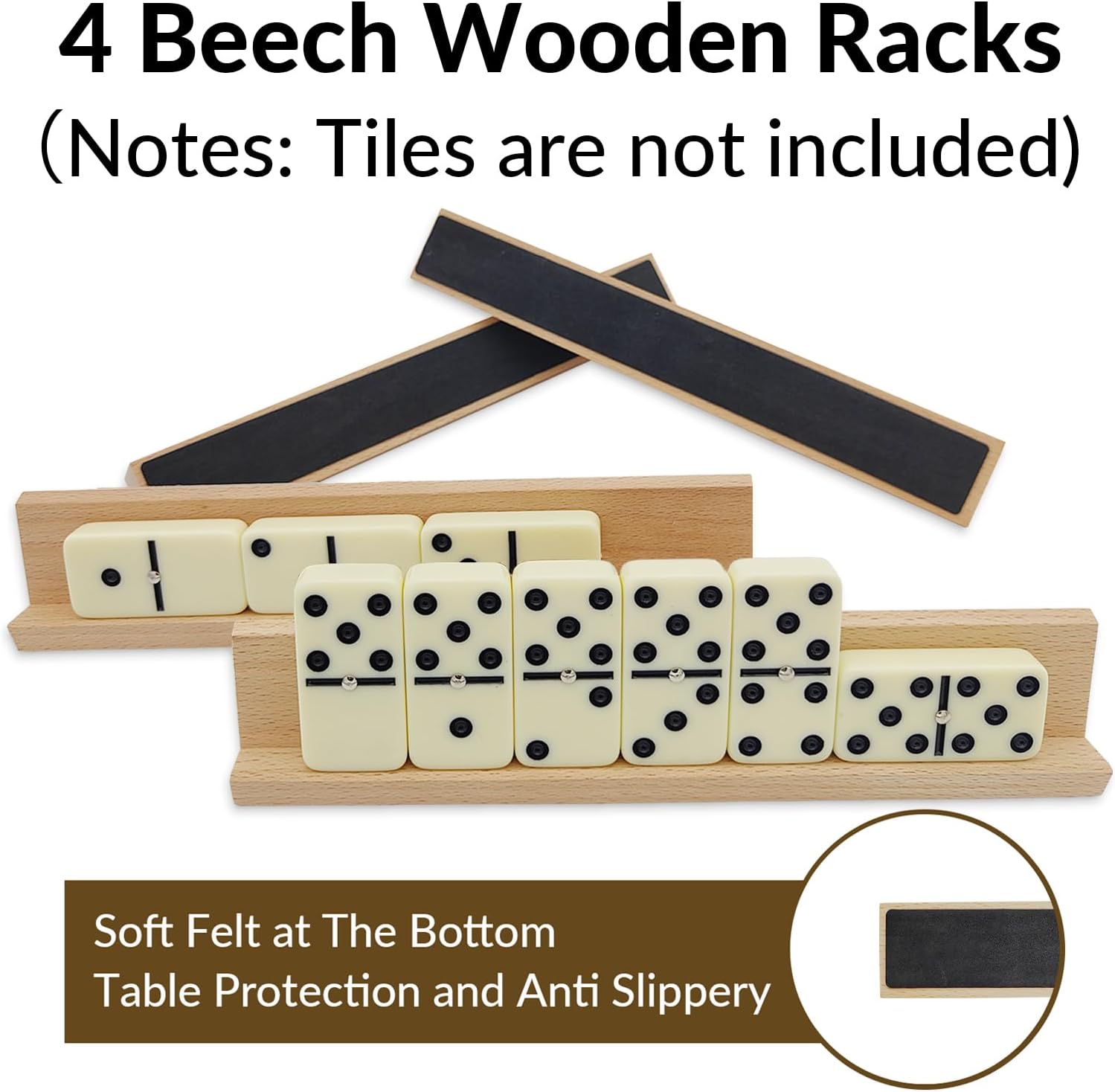 Wooden Domino TraysRacks Set of 4, Dominoes Set Holders 4 Beech Wood Racks for Domino Tiles Game – Tiles NOT Included