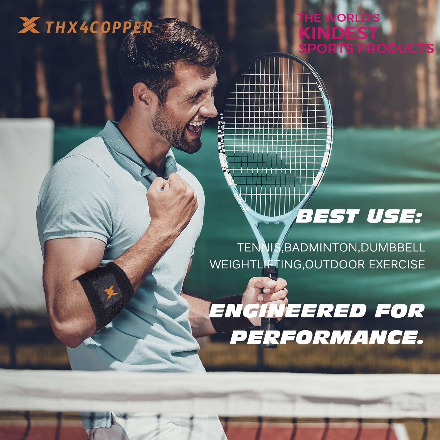 THX4COPPER Soporte de compresión ajustable para codo de tenis y golfistas, con almohadilla para aliviar el dolor muscular y articular, tendinitis,