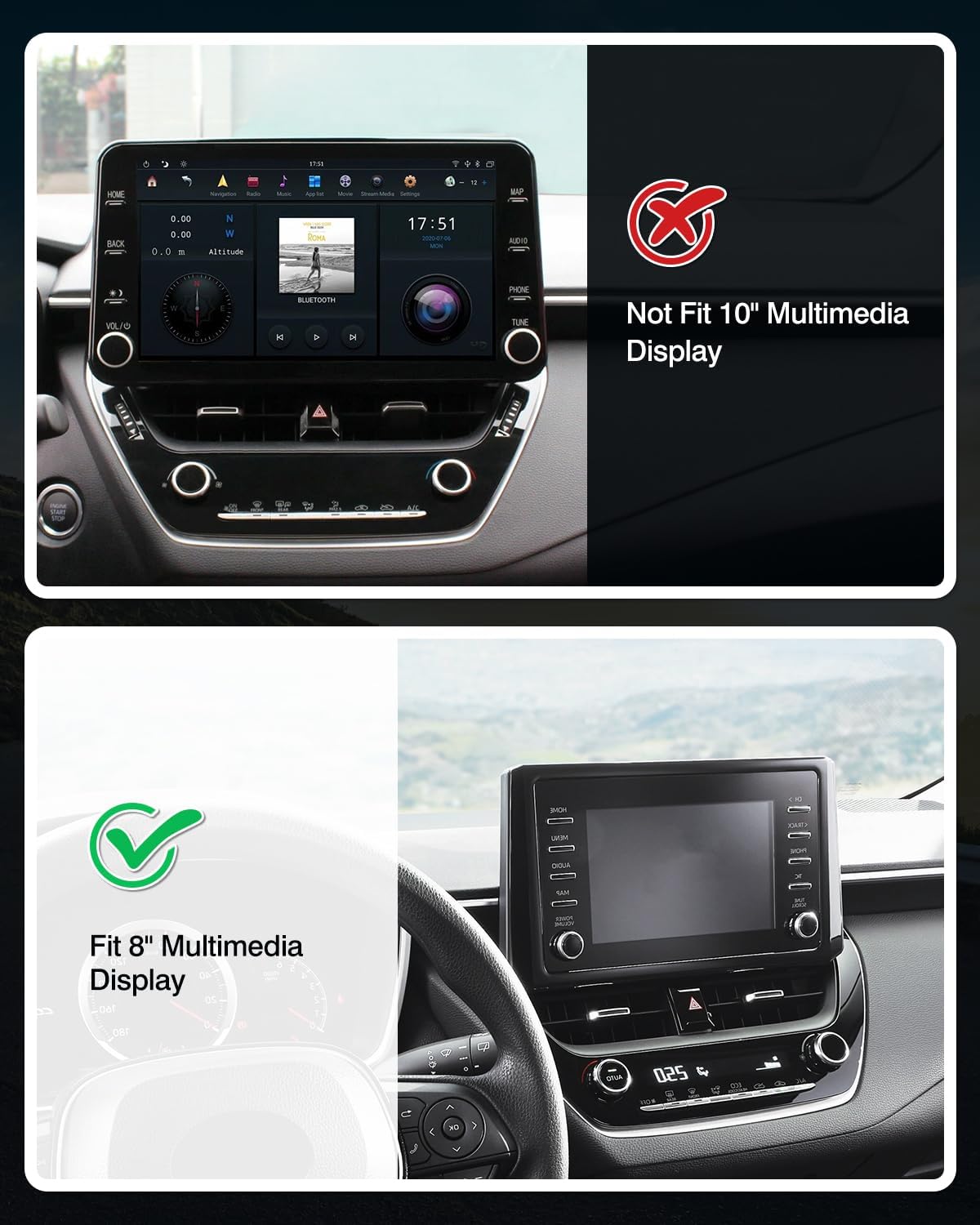 FIILINES Organizador de consola central de tablero compatible con Toyota Corolla 2019-2023, Corolla Cross 2022-2023 (se ajusta a pantalla táctil de