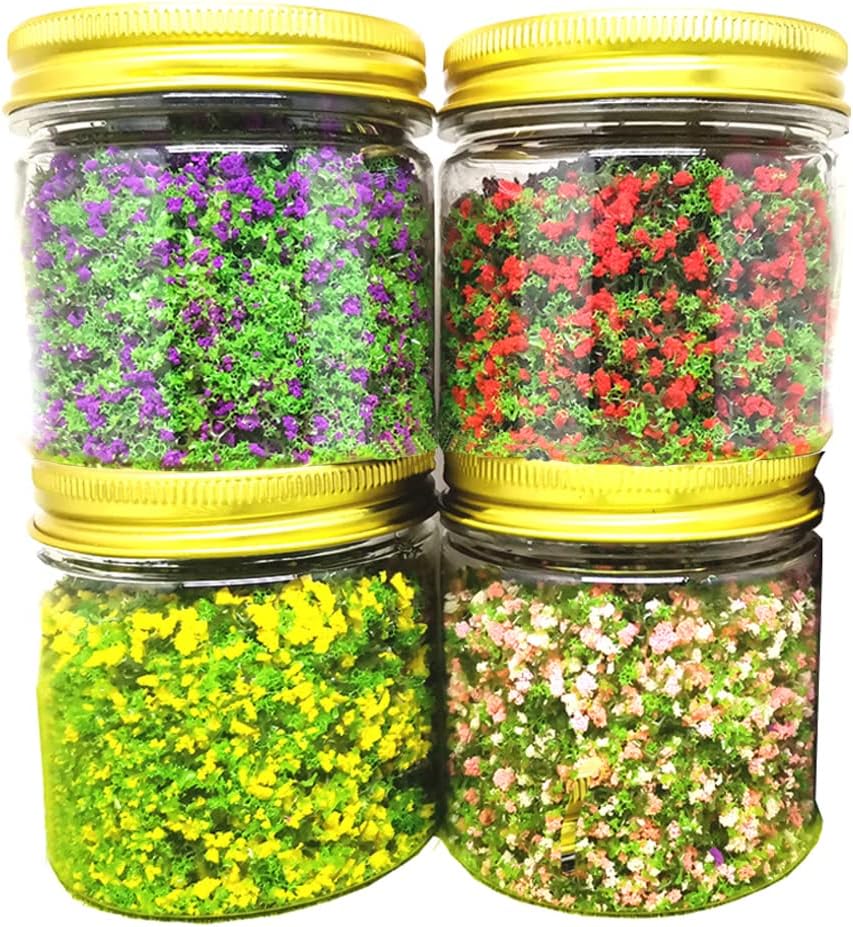BYYING Paquete de 4 modelos de flores de cachemira en polvo verde de flores falsas, paisaje artístico, mesa de arena artificial de bricolaje,