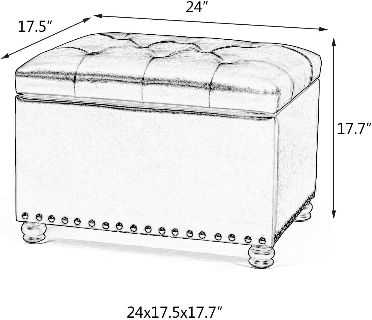 Joveco Otomana rectangular de 24 pulgadas con almacenamiento para sala de estar, banco de almacenamiento tapizado, taburete y asiento con tapa