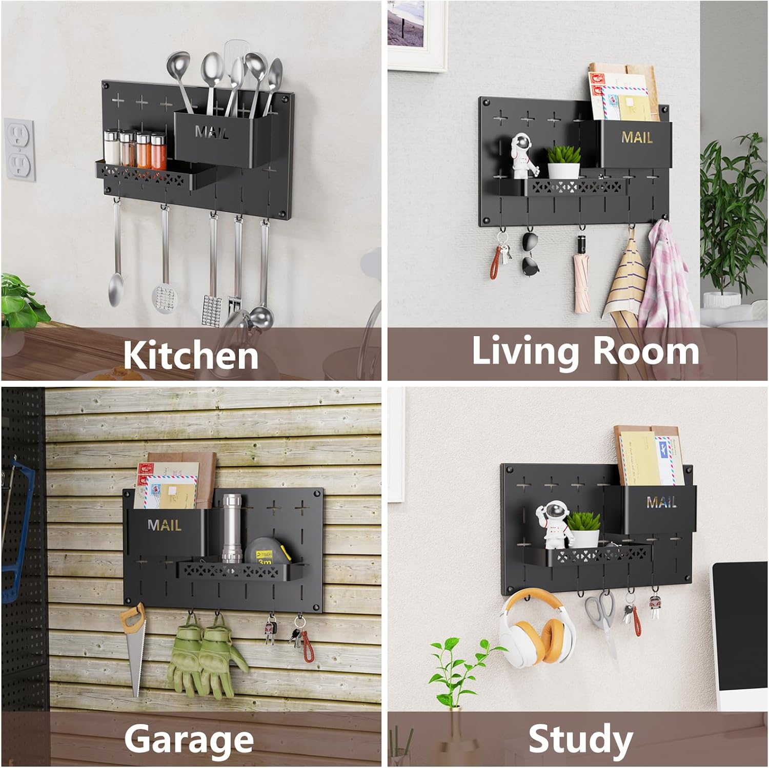 Soporte para llaves y correo para pared, organizador de correo de bricolaje con 5 ganchos para llaves, soporte decorativo colgante para llaves con
