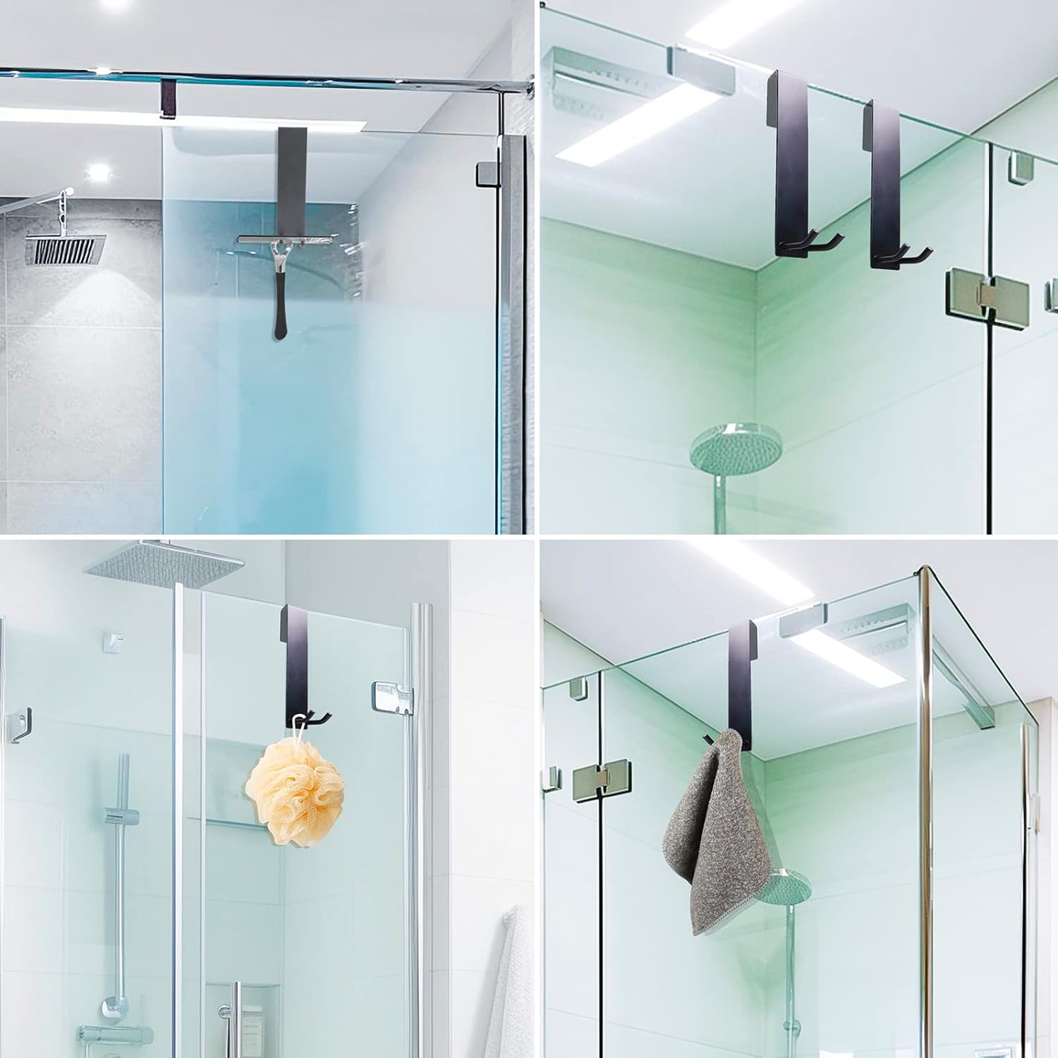 Qflushor Ganchos para puerta de ducha, gancho de puerta de vidrio para ducha, gancho para toalla de ducha sin marco, gancho para bata de baño,