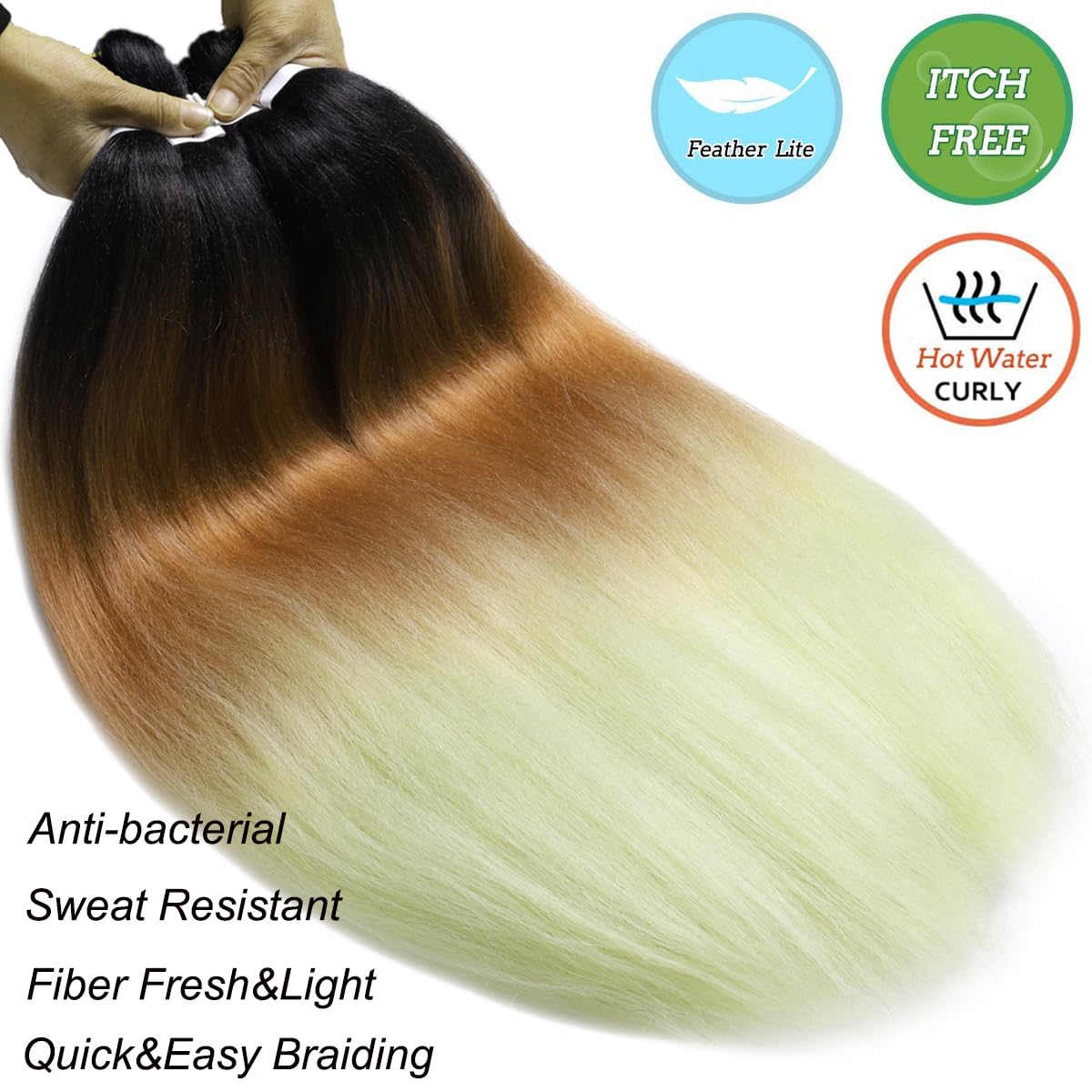 Cabello trenzado preestirado de 26 pulgadas, 3 paquetes de cabello sintético profesional ombré, trenzado con agua caliente, ajuste fácil de