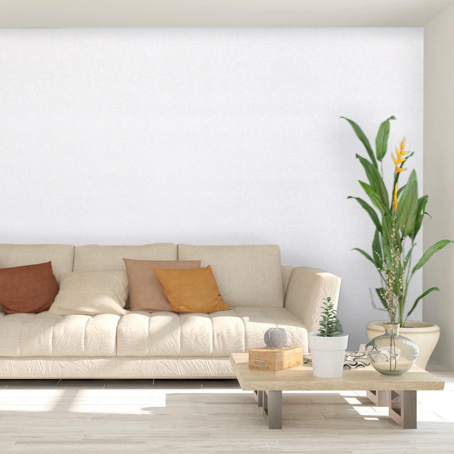 Papel tapiz de vinilo de 17.71 x 197 pulgadas, textura 3D táctil + visión, papel tapiz de vinilo blanco de PVC súper grueso, fácil de instalar y