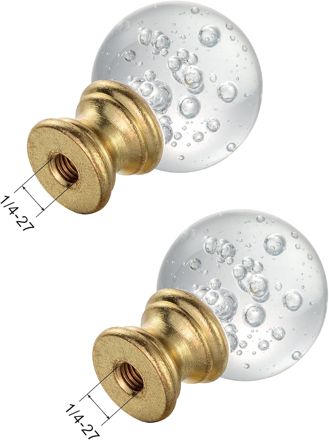 Acabados de lámpara de cristal con base de acabado de latón pulido, vidrio transparente con burbujas en forma de bola con tapa de tornillo,