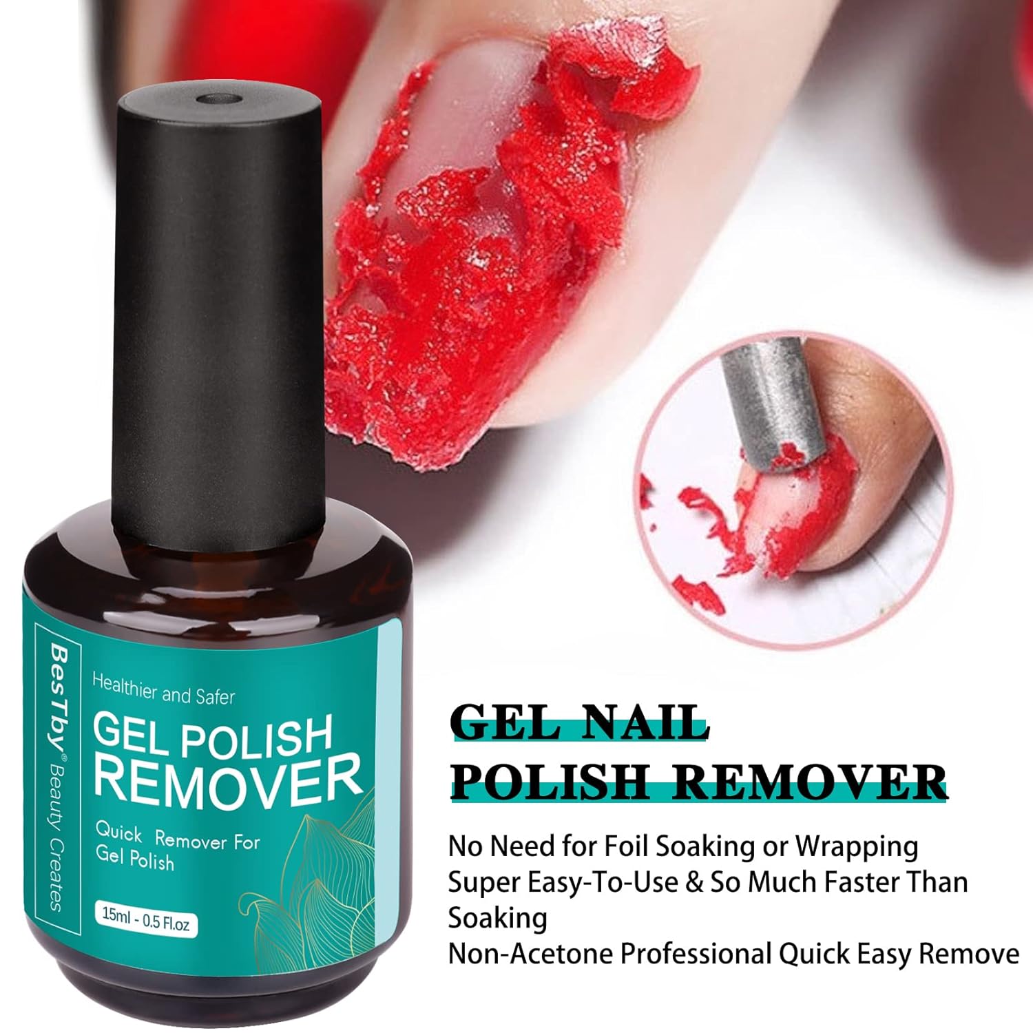 Removedor de esmalte de uñas de gel (2 paquetes de 0.5 fl oz), removedor de esmalte de gel profesional de 3 a 5 minutos con cinta de látex líquido
