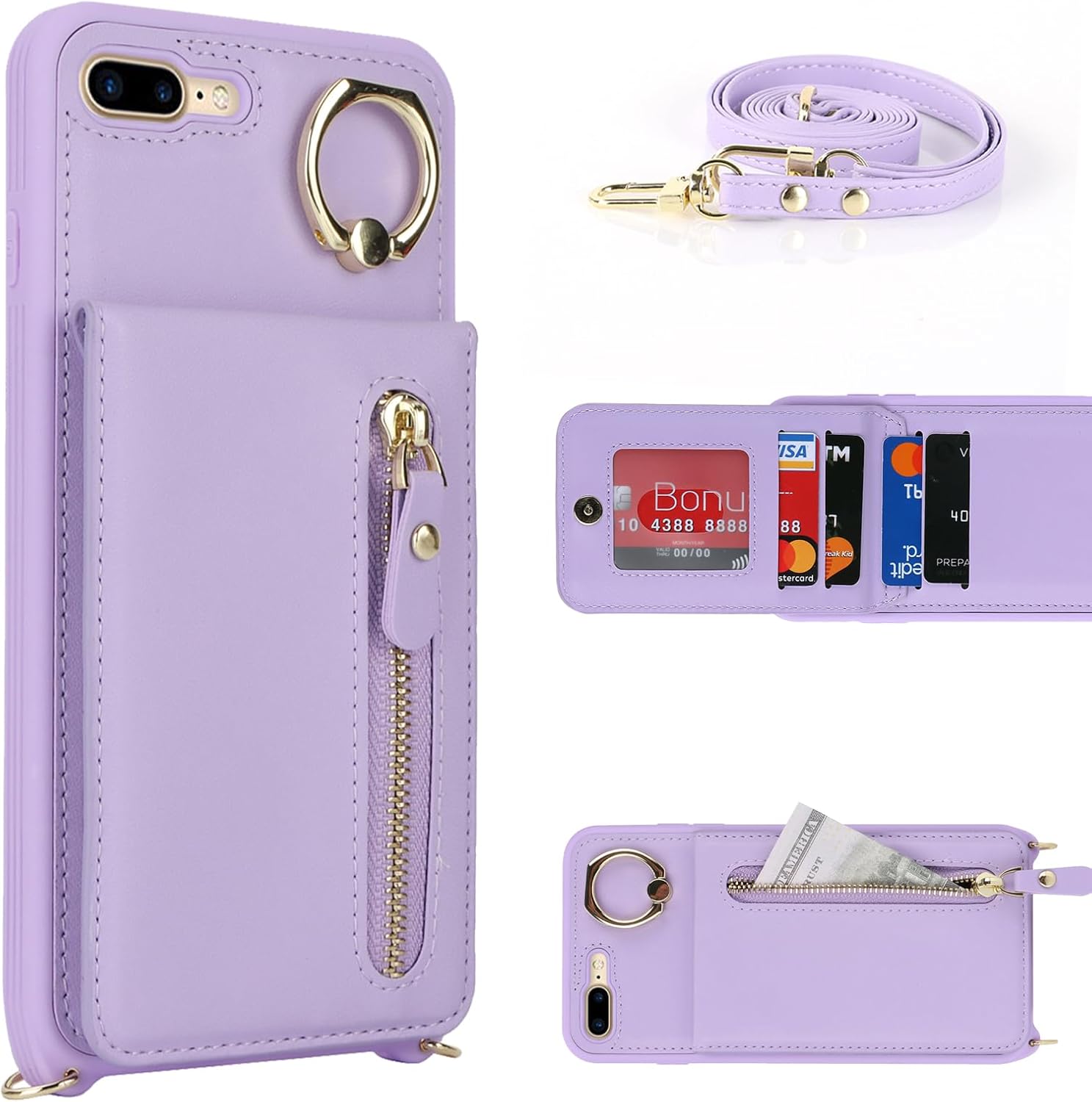 DEYHU Funda para iPhone 7 Plus8 Plus con tarjetero para mujer, iPhone 7 Plus8 Plus, cartera con correa y ranuras para tarjetas de crédito, bandolera