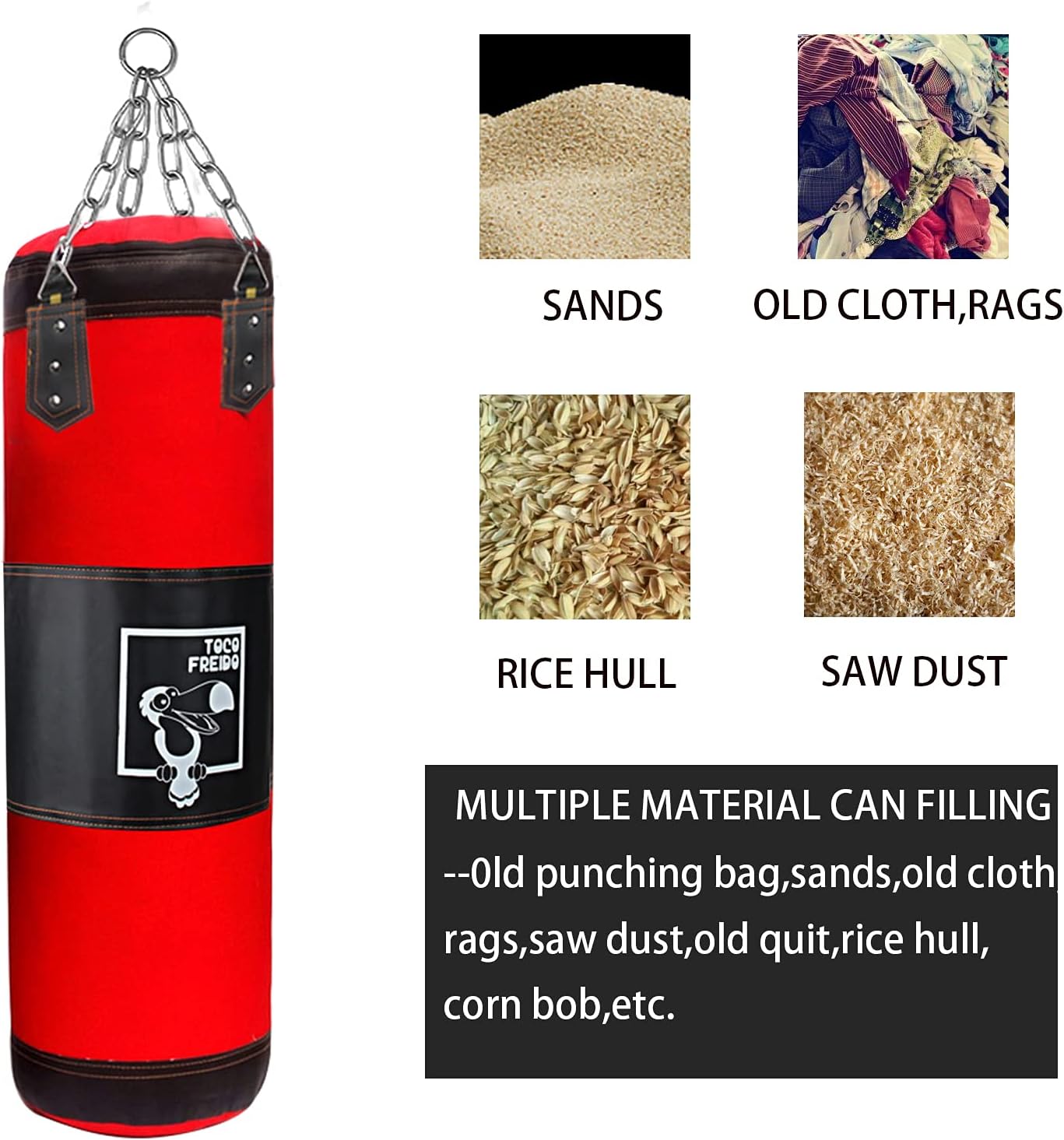 TOCO FREIDO Juego de saco de boxeo pesado sin relleno para adultos y niños, juego de kickboxing con gancho de techo, cadena de acero, bolsa pesada