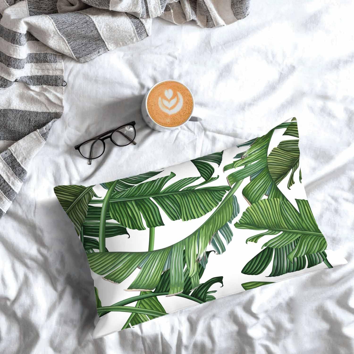 Funda de almohada con hojas de palma, jungla densa, funda de cojín decorativa para el hogar, rectangular, 20 x 30 pulgadas, fundas de almohada