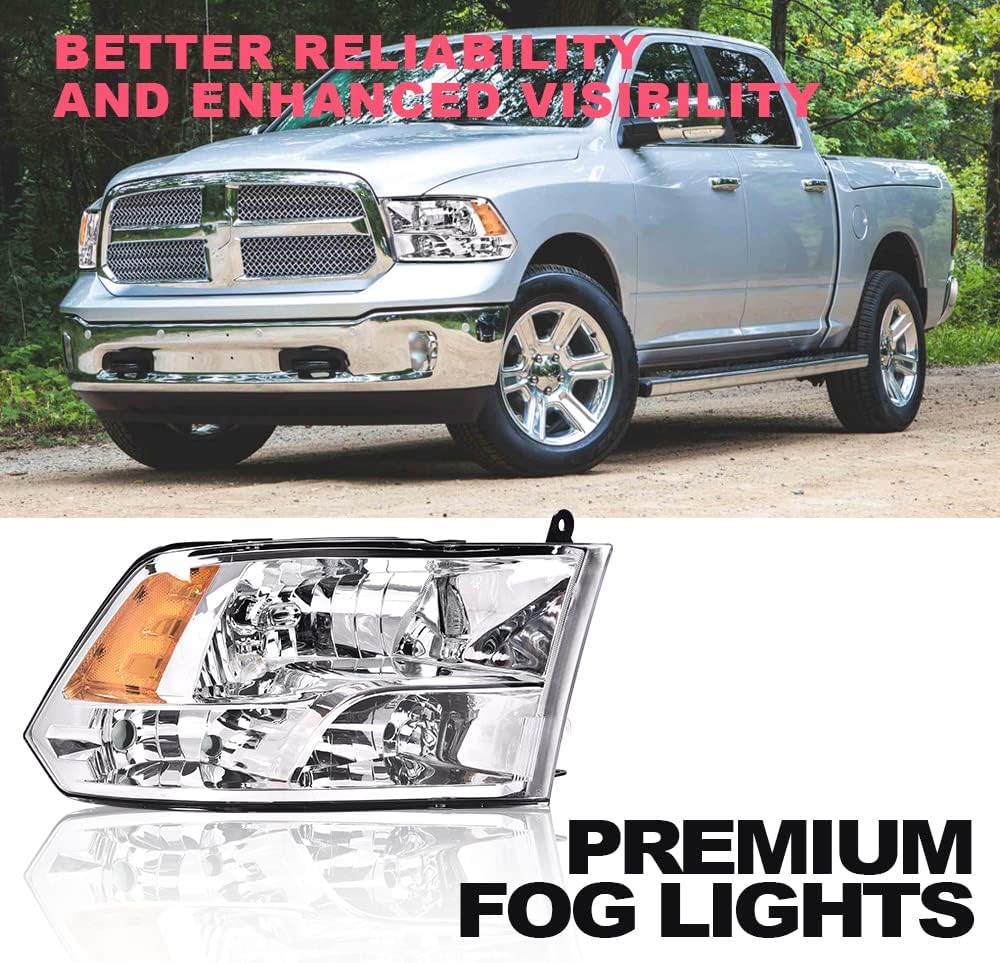 Conjunto de faros delanteros compatible con Dodge ram 1500 2009 2010 2011 2012, 2010 2011 2012 Ram 25003500 (lente transparente, carcasa cromada,