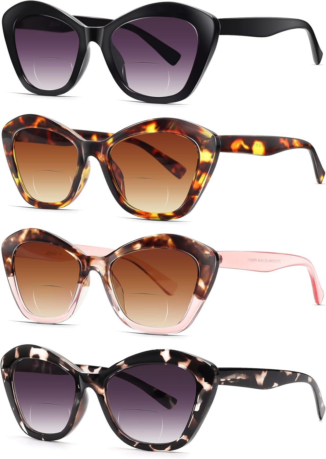 Paquete de 4 lentes de sol de lectura bifocales para mujer, lentes de lectura para exteriores, protección UV400 + 2.50