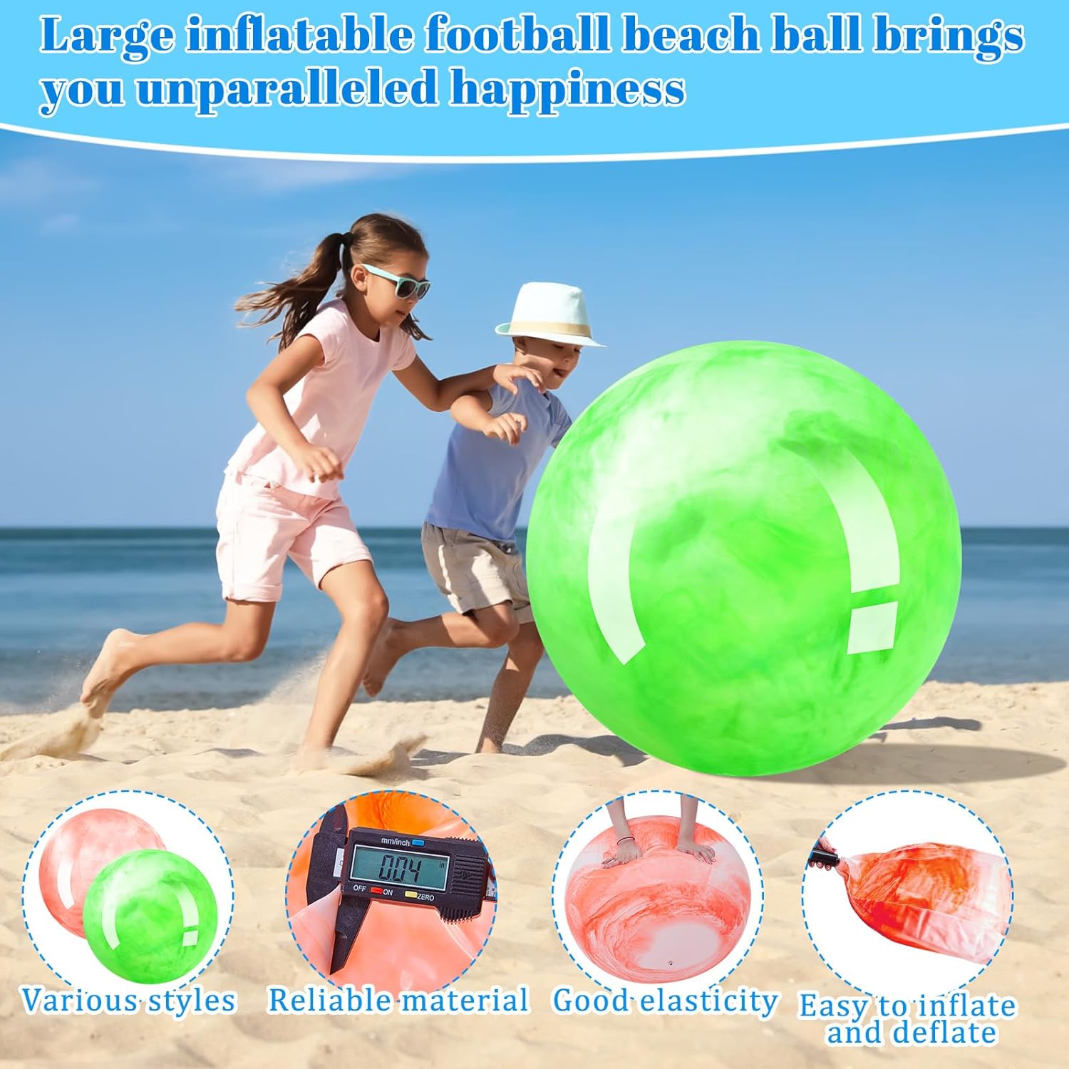 2 pelotas de playa inflables gigantes marmoleadas, bolas de playa grandes inflables de kickball grande para playa, piscina, fiesta, juguetes para