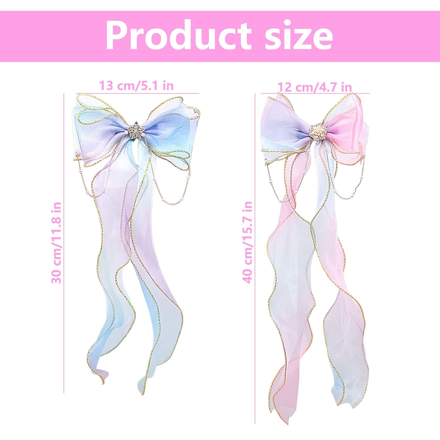 2 lazos para el pelo con cinta arcoíris para niñas, pasadores de pelo con lazo de princesa, lazos coloridos, pinzas de cocodrilo, accesorios para el