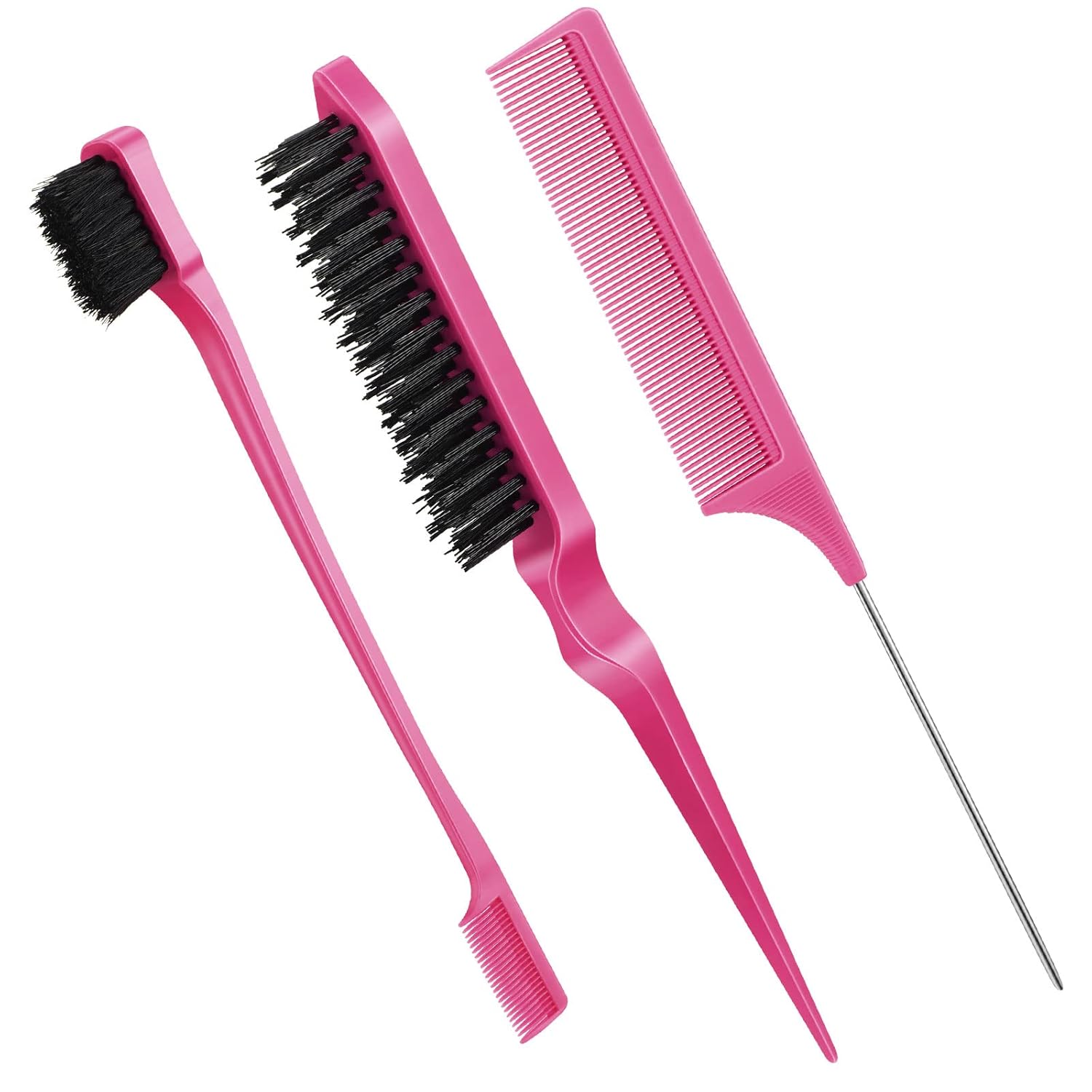 Geiserailie Juego de 3 cepillos de pelo de espalda lisa para el cabello, cepillo de control de bordes, peine para mujeres, bebés, niños, cabello