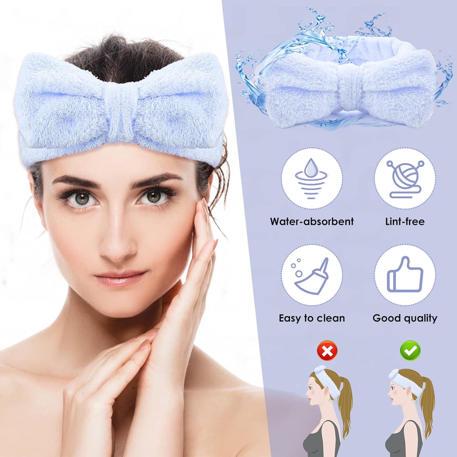 Diadema de spa, bandas para el cabello con lazo, diademas de maquillaje para mujer, de forro polar coral, diadema elástica para lavar la cara,