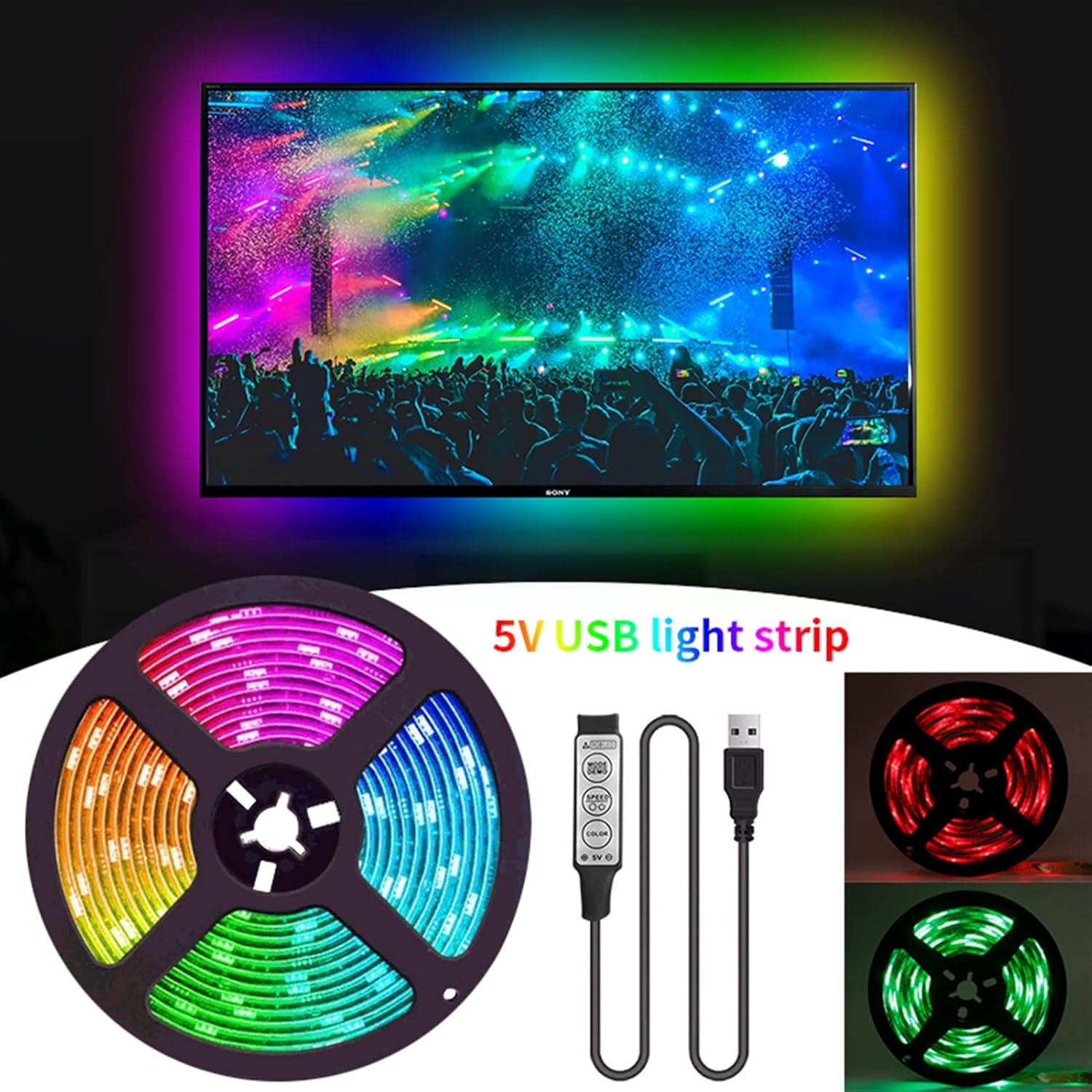 Fengyan – Luces de paisaje de 16.4 ft, tira LED RGB USB 5050, lámpara flexible infrarroja DC5V, luces LED para sala de estar, luz de fondo de TV,