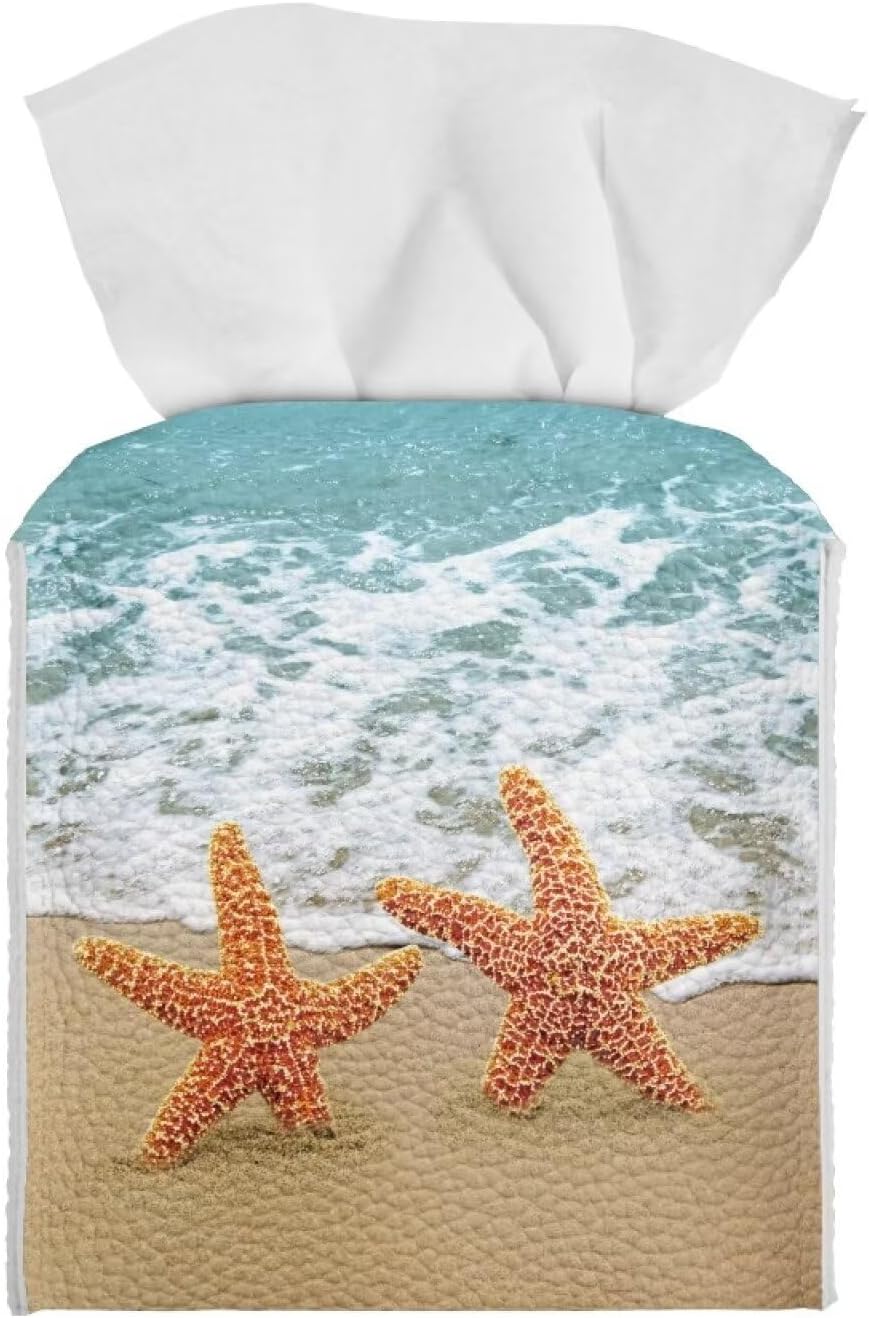 Funda decorativa para caja de pañuelos de playa con estrellas de mar, accesorios de baño, fundas de caja de pañuelos de papel de granja, organizador