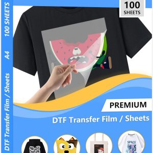 100 hojas de papel de película de transferencia DTF de 8.5 x 11 pulgadas, hojas de pretratamiento transparentes gruesas de doble cara, papel de 100 hojas de papel de película de transferencia DTF de 8.5 x 11 pulgadas, hojas de pretratamiento transparentes gruesas de doble cara, papel de