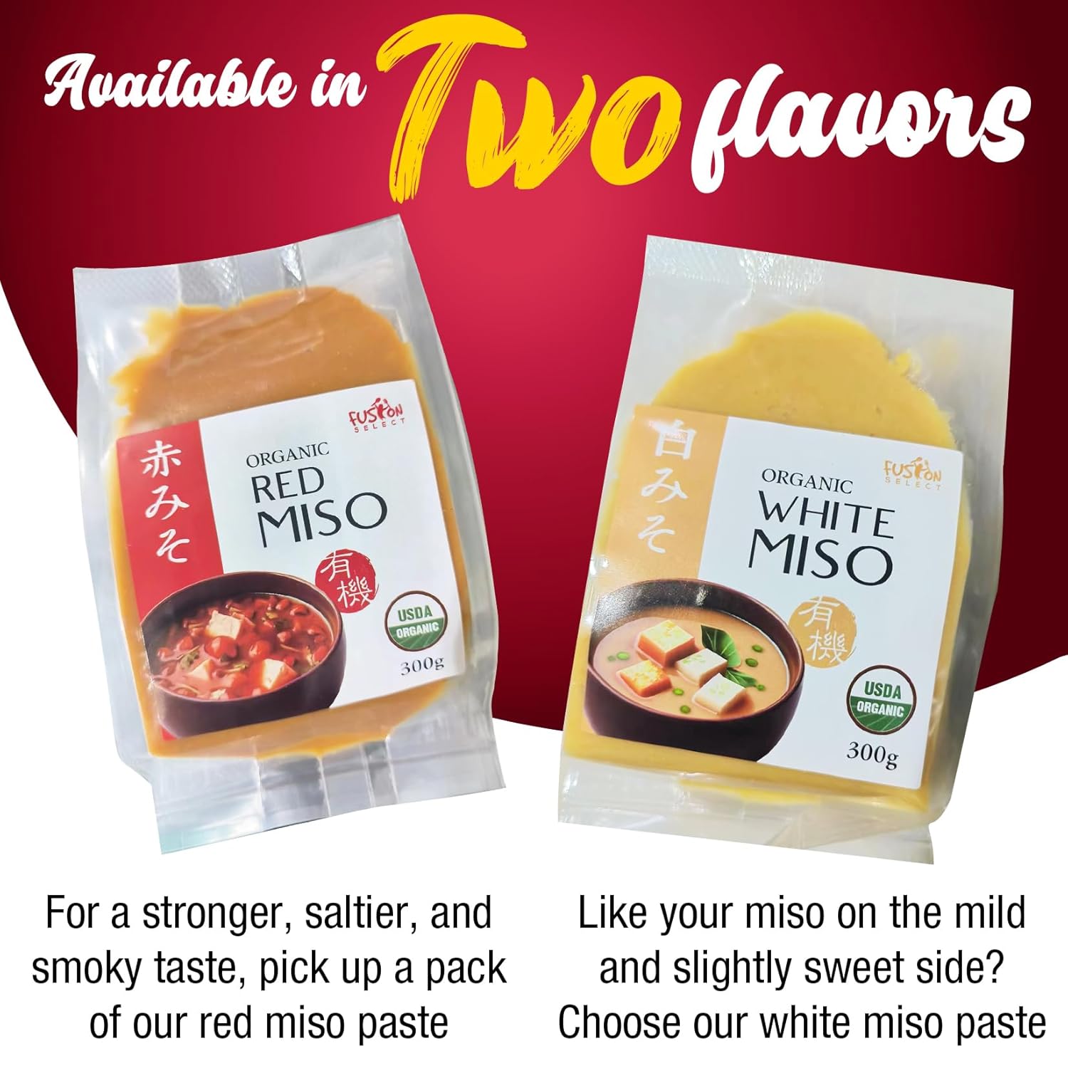 Fusion Select Pasta de miso blanca orgánica, hecha de soja fermentada y arroz, condimento japonés sabroso para cocinar base de sopa, caldo,