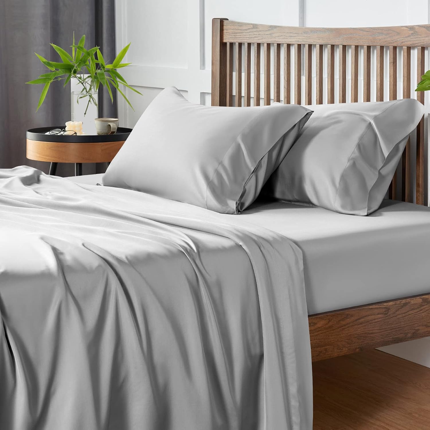 CozyLux Sábanas de bambú tamaño King, viscosa de bambú orgánico, certificado Oeko-TEX, lujosamente suaves y refrescantes, juego de sábanas sedosas,