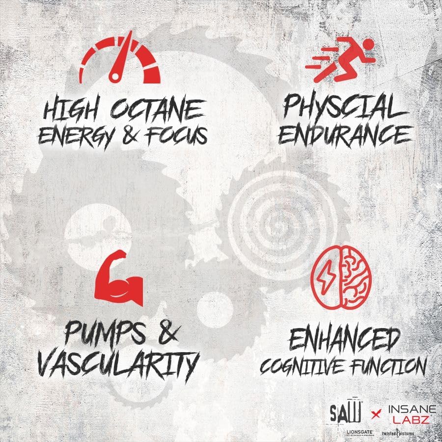 Insane Labz Saw Bloodbath, Non-Stim Pump – Polvo de preentrenamiento con Nitrosigine, OxyGold, sulfato de agmatina, L-citrulina y betainne anhidra,