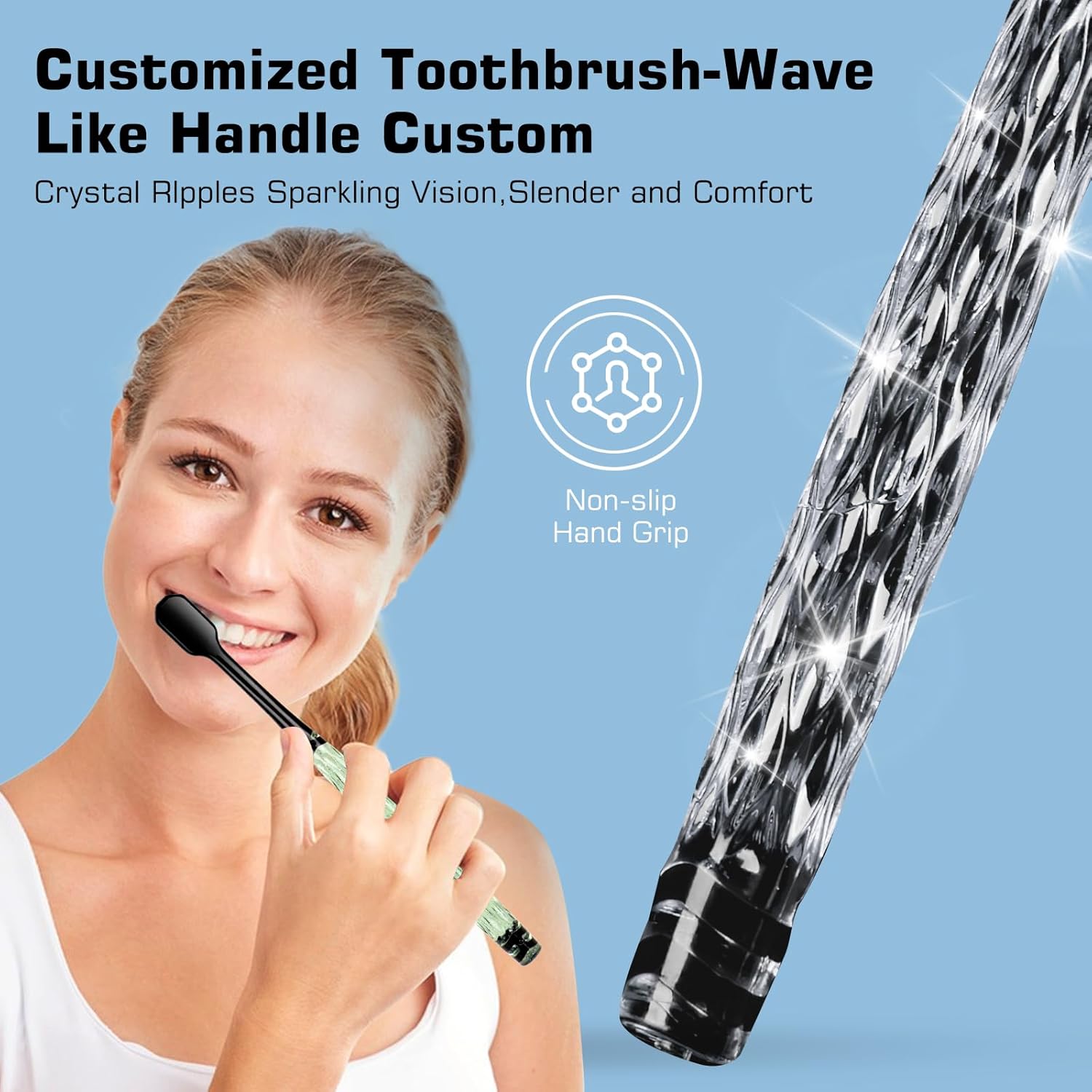 Hljia – Paquete de 5 cepillos de dientes de cristal 2023, cerdas suaves, cabeza ancha, cepillo antideslizante personalizado Bling Sparkle Ripple