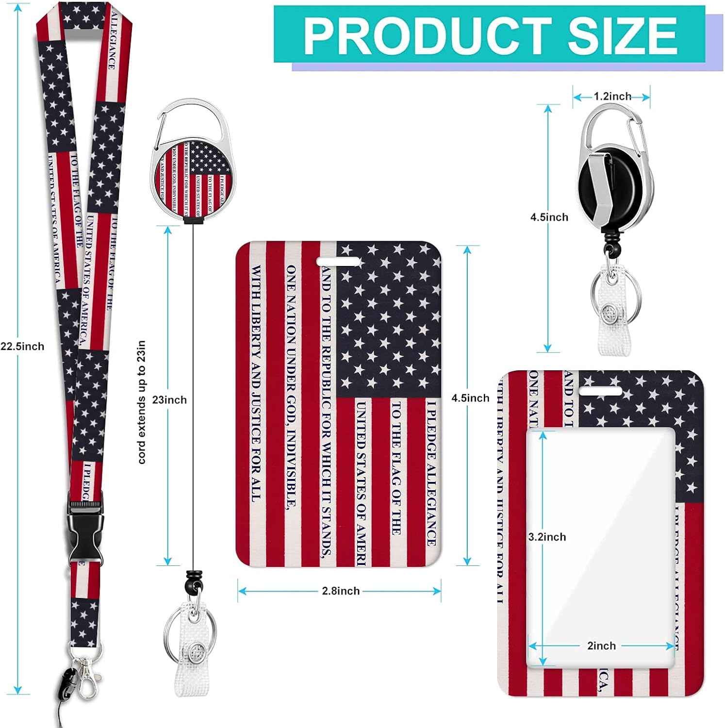 BUDUOZHI Soporte para tarjeta de identificación con cordón y clip retráctil para carrete de insignia, cordón de separación de la bandera de Estados