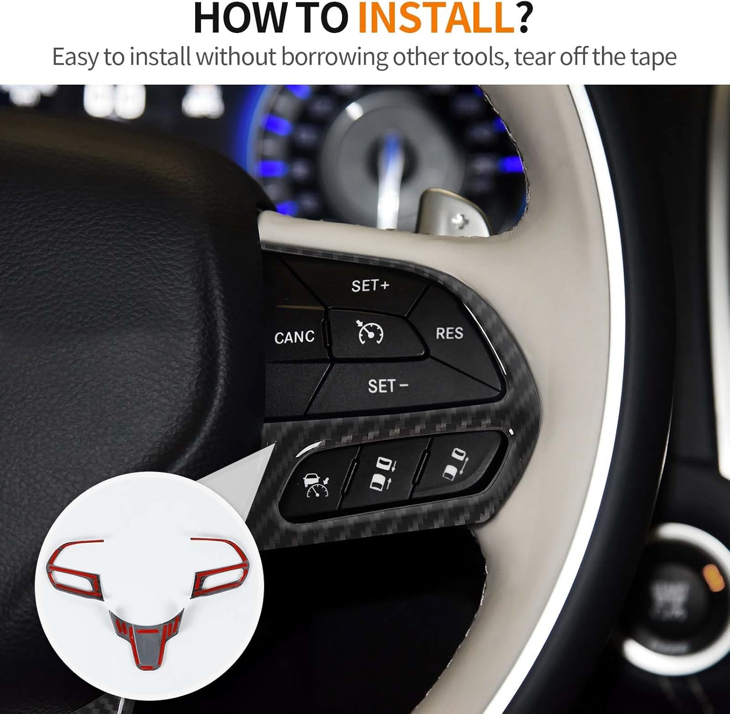 RT-TCZ Para Chrysler 300C Volante Trim Compatible con Chrysler 300C Pacifica 2015 Up Fibra de Carbono Interior Accesorios 3 unids