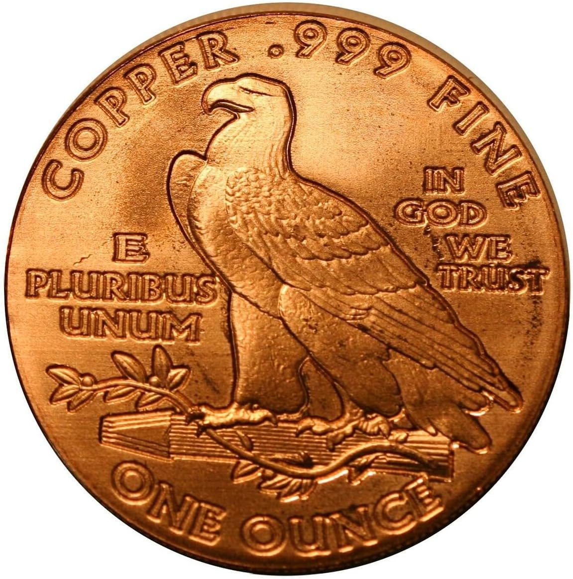 Incuse Indian Design Moneda de lingote redondo de cobre 0.999 puro de 1 oz en cápsula – COA por Heavenly Metals