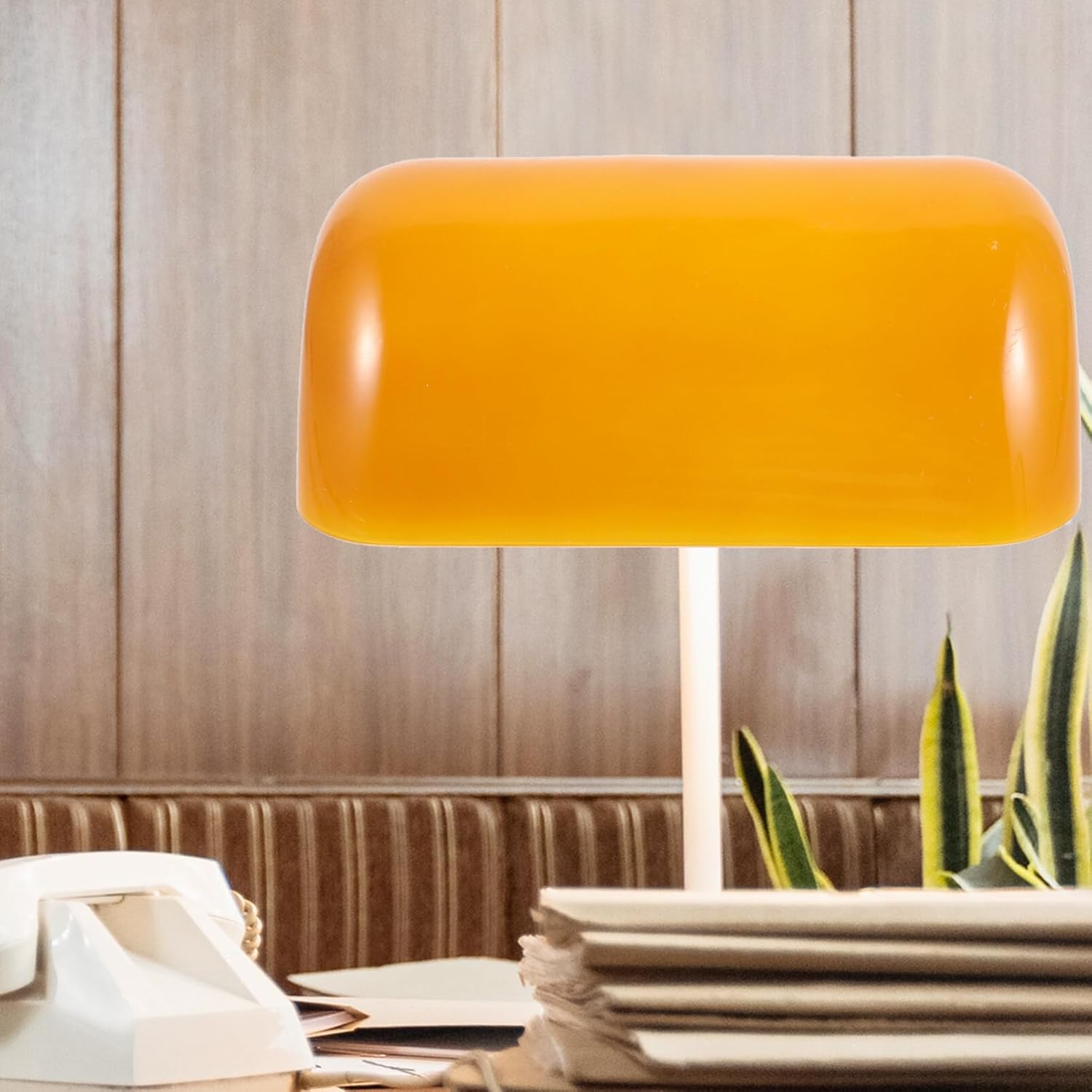 Uonlytech Reemplazo de pantalla de cristal naranja para lámpara de escritorio, pantalla de escritorio de banqueros, pantalla de vidrio para lámpara