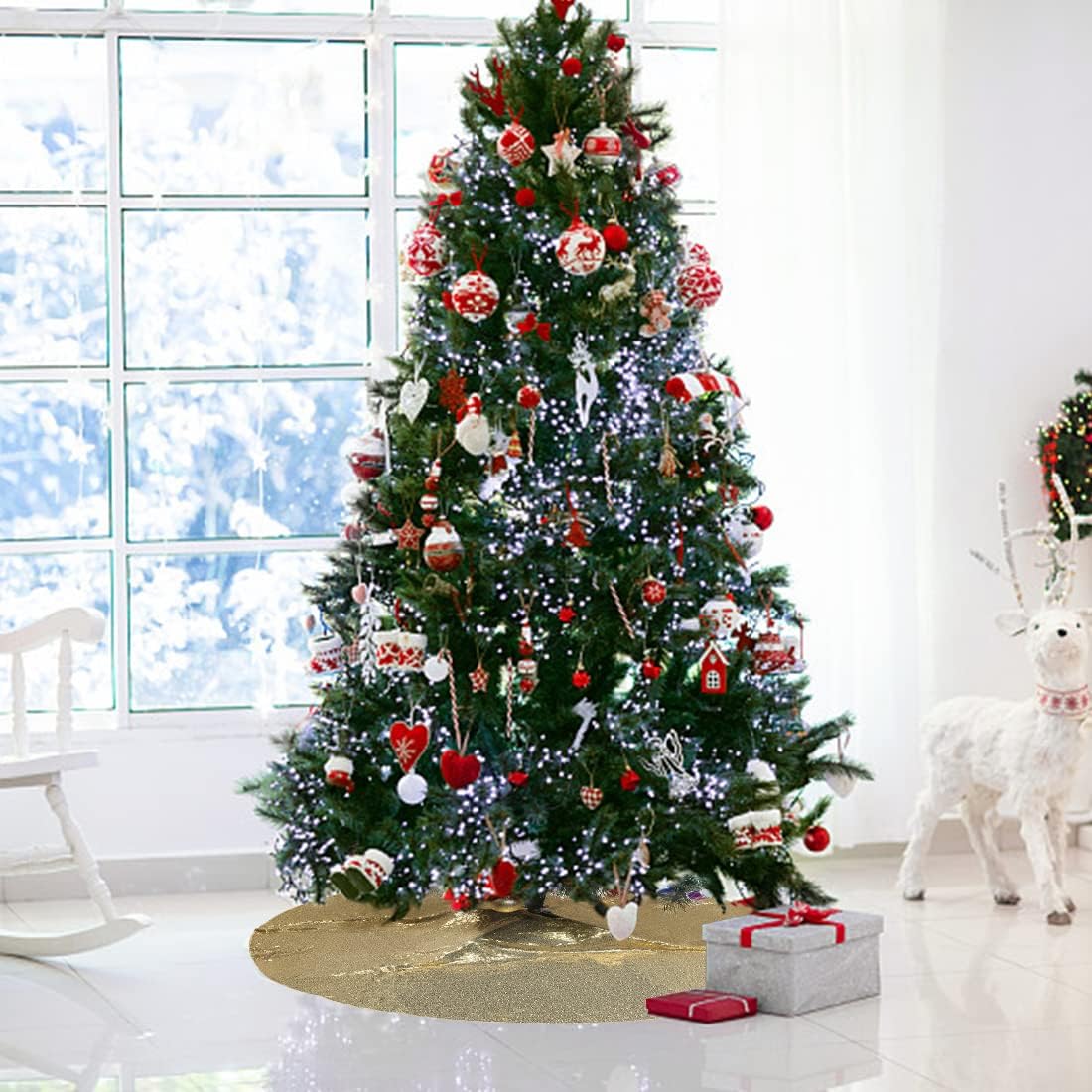Faldón dorado para árbol de Navidad, faldas de árbol de Navidad brillantes de 50 pulgadas para decoraciones de Navidad