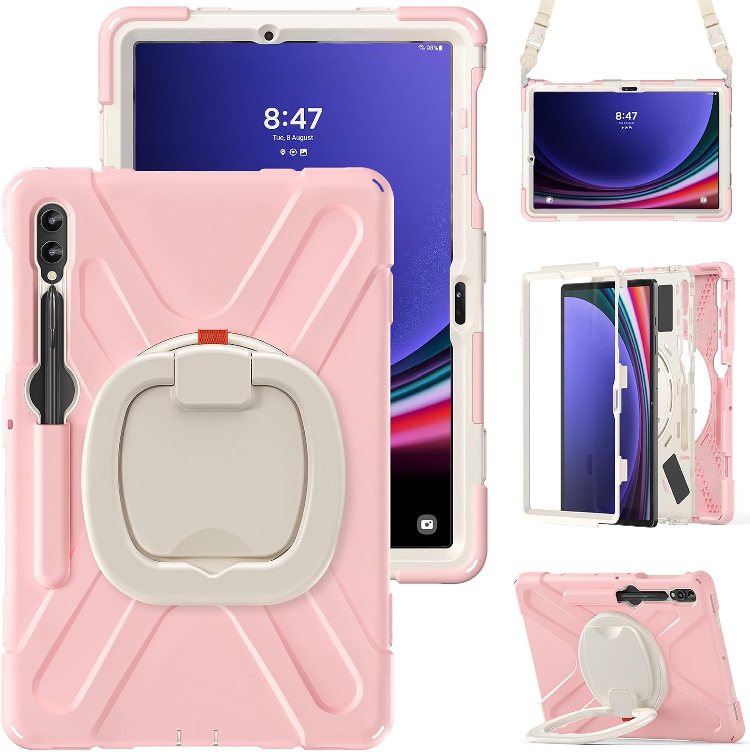Funda de silicona resistente para Samsung Galaxy Tab S9+ de 12.4 pulgadas 2023S8+ S7+S7 Fe, con correa para el hombro, soporte para bolígrafo S,