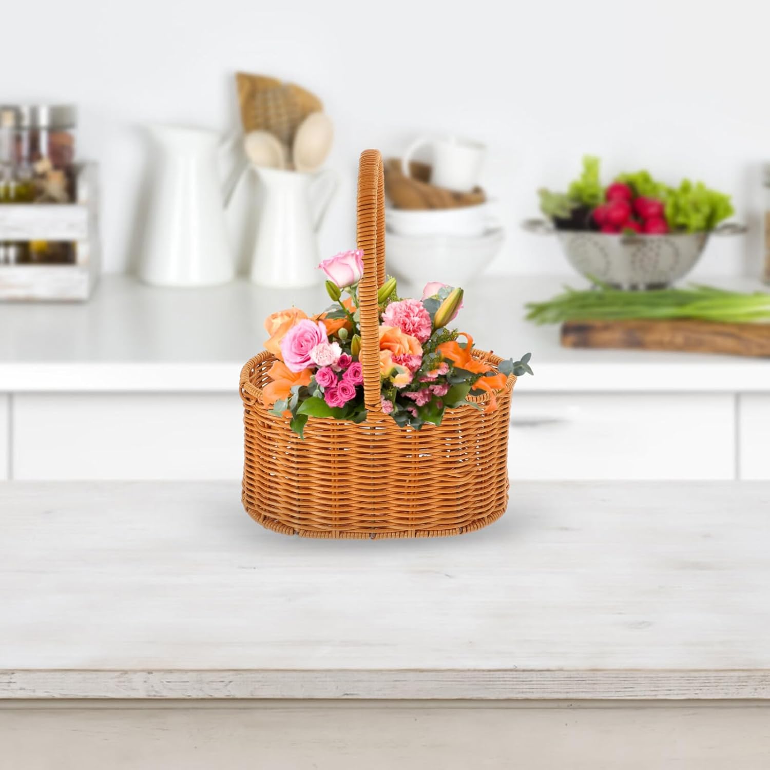 UPKOCH Cesta de picnic, cesta de almacenamiento, cesta de frutas, cesta decorativa para flores, cesta tejida a mano, cesta de comestibles de mano,