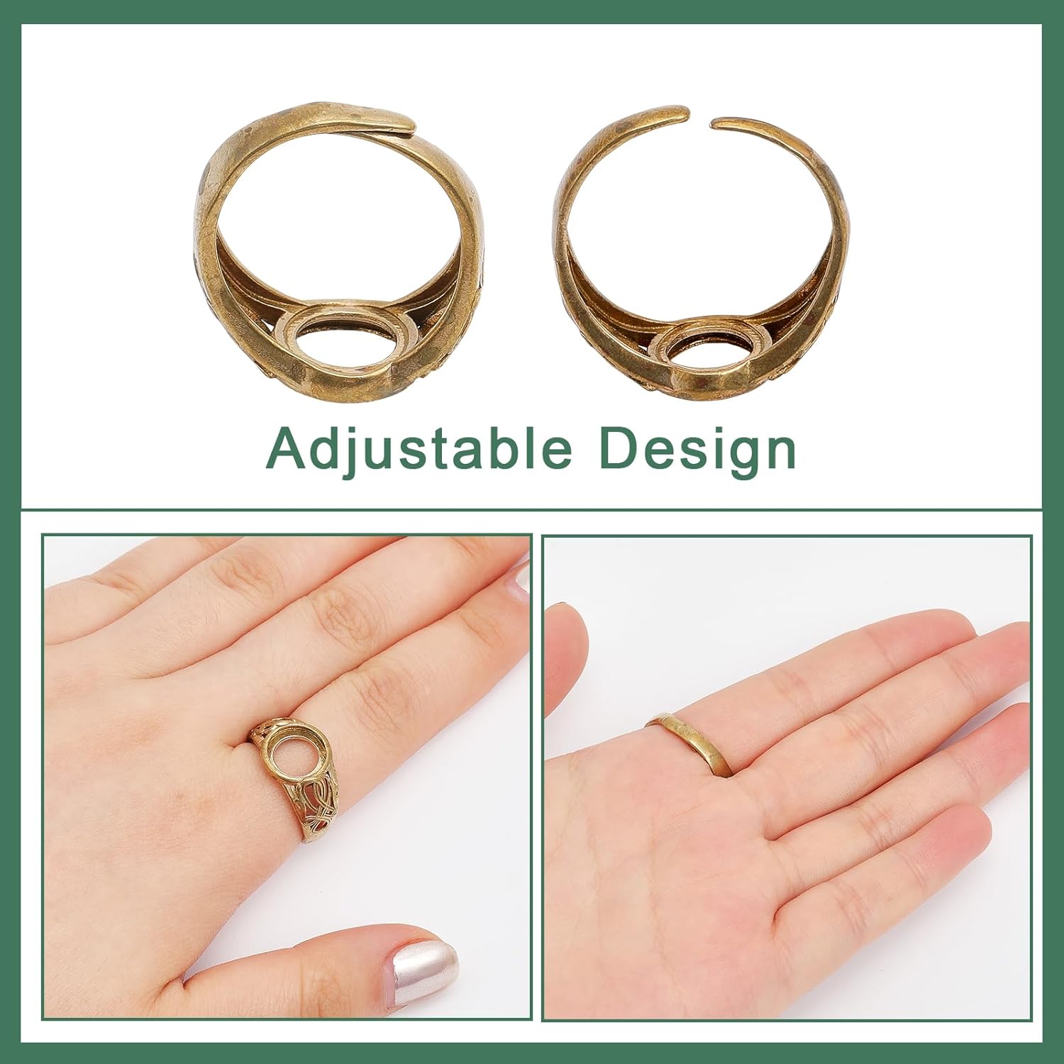 CHGCRAFT 10 piezas de anillos en blanco ajustables de latón anillos de dedo redondos planos anillos almohadillas anillos bandejas joyería hallazgos
