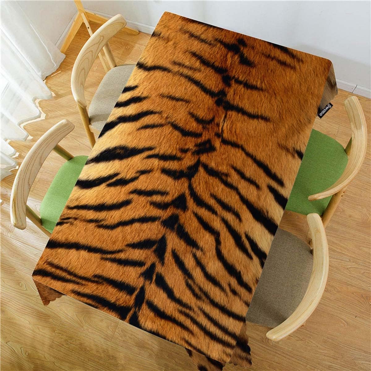 Swono Fundas de mesa con estampado de tigre de 52 x 70 pulgadas, color marrón y negro, mantel lavable para decoración de mesa de cocina, comedor,