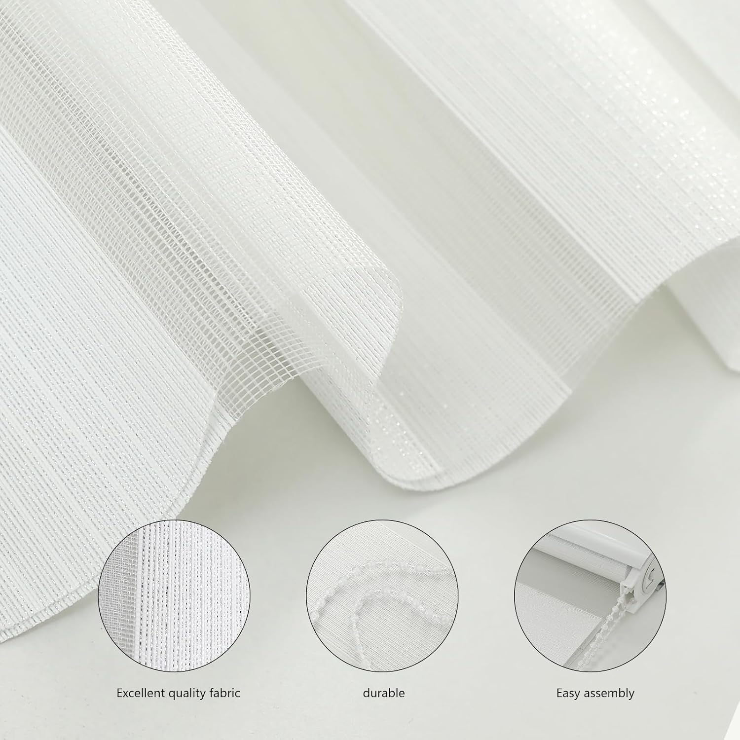 LALAWUNO Persianas enrollables sin cordones estilo cebra para ventanas, con filtro de luz (altura máxima 59 pulgadas) (color blanco) (25.6 pulgadas