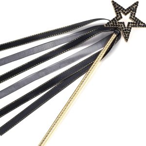 Varita chapada en oro de estrella de metal negro con cinta para decoración de Halloween para niñas Varita chapada en oro de estrella de metal negro con cinta para decoración de Halloween para niñas