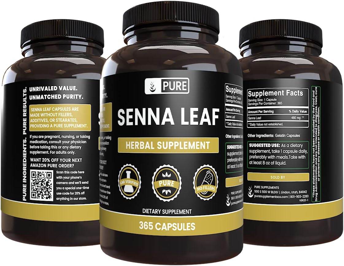 Pure Original Ingredients Senna Leaf (365 cápsulas), sin relleno de magnesio o arroz, siempre puro, verificado en laboratorio