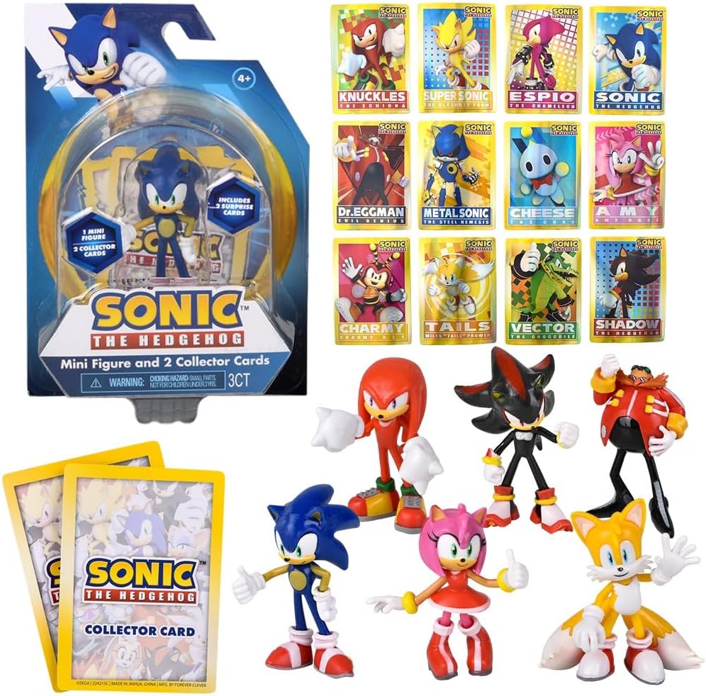 Sonic The Hedgehog Figuras de acción paquete de 6  Paquete de recuerdos de fiesta de Sonic con 6 figuras de Sonic incluyendo calcomanías de Sonic,