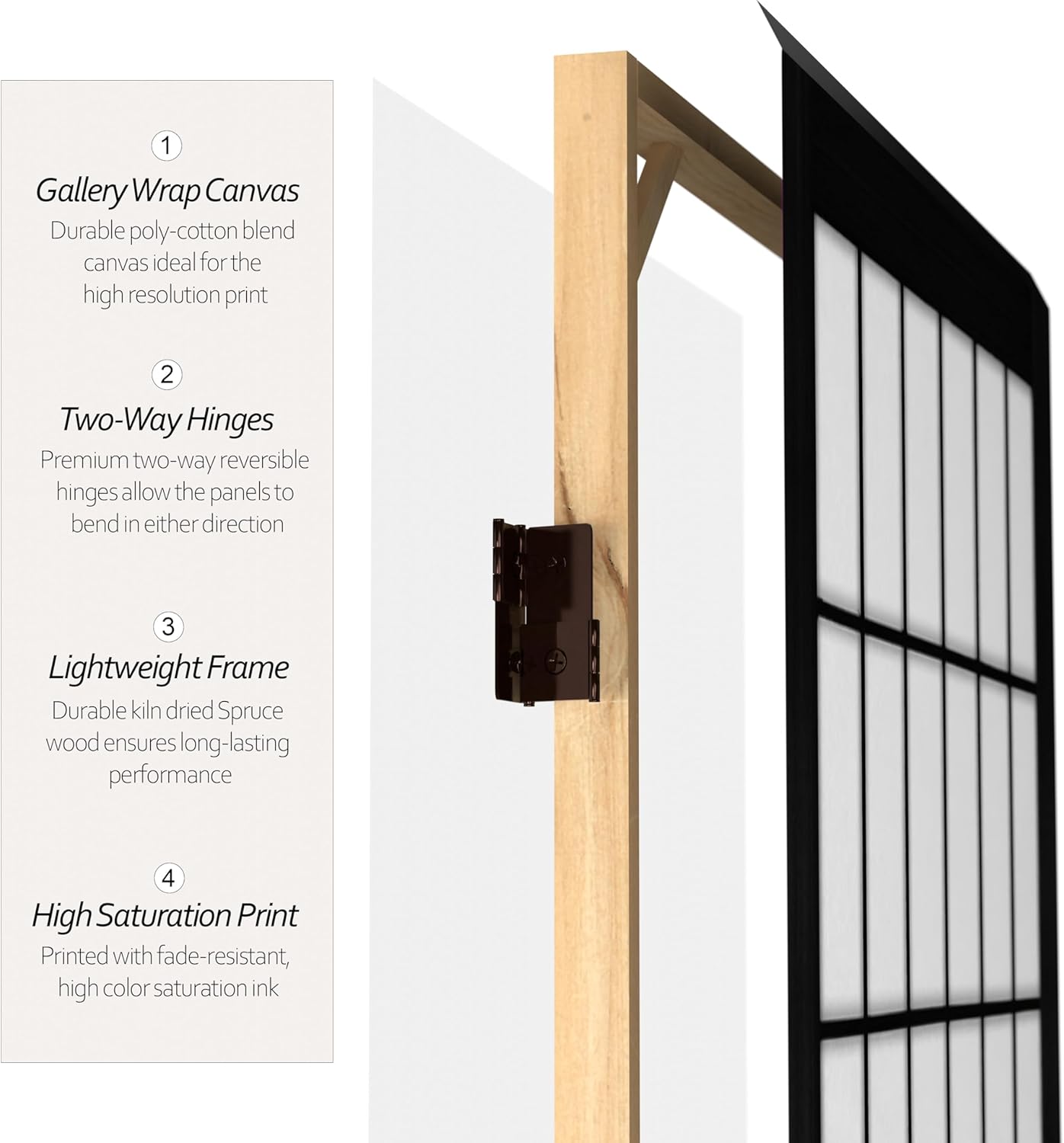 Oriental Furniture – Divisor de habitación de lona para ventana de 6 pies de alto, color negro, 3 paneles