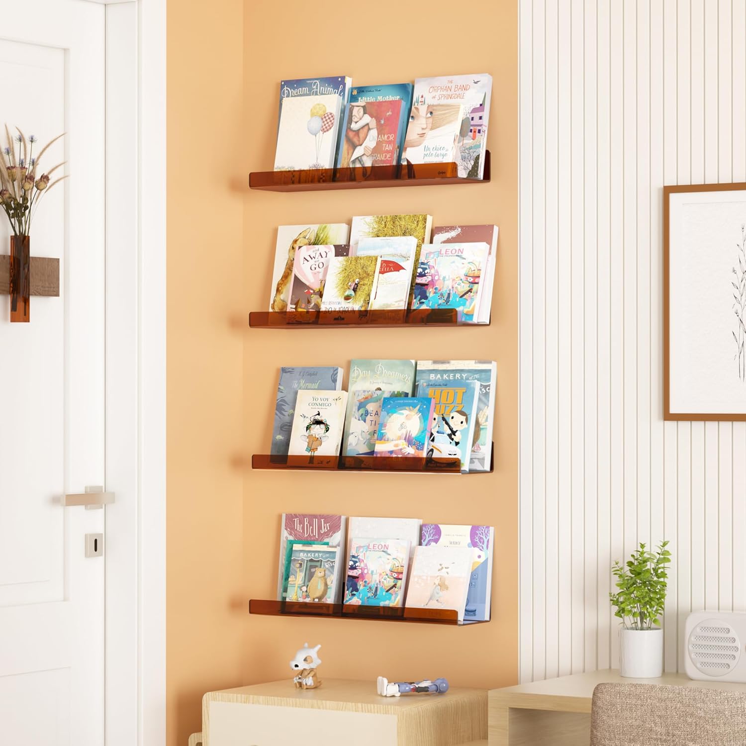 upsimples Estantes de acrílico marrón transparente para almacenamiento en la pared, estantes flotantes de acrílico de 15 pulgadas montados en la