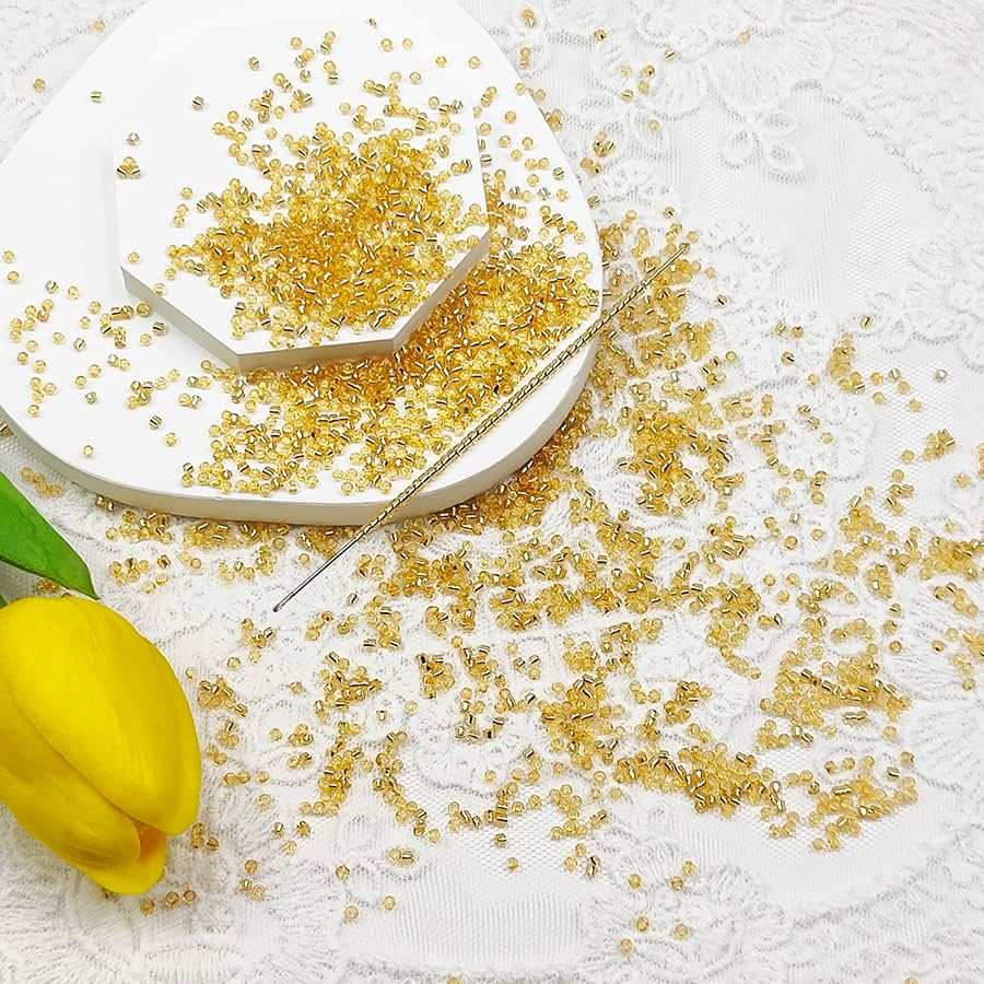 Cuentas de semillas de oro transparentes de 0.079 pulgadas para hacer joyas, 3.88 oz, alrededor de 9800 unidades, cuentas de vidrio 120 para hacer