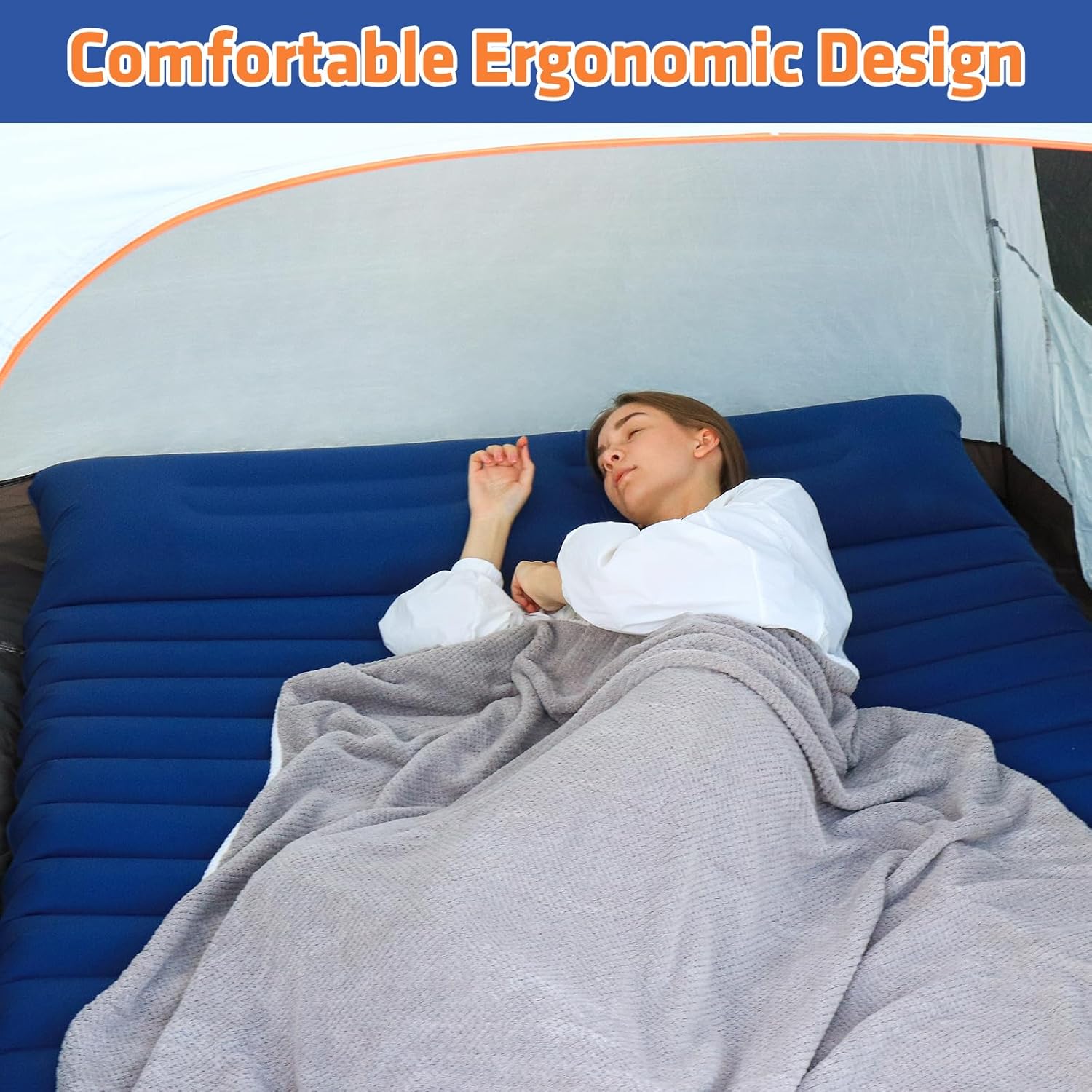 JOSEN Colchoneta eléctrica para campamento, colchón inflable automático para campamento, tamaño Queen de 75 x 55 pulgadas, doble colchón de