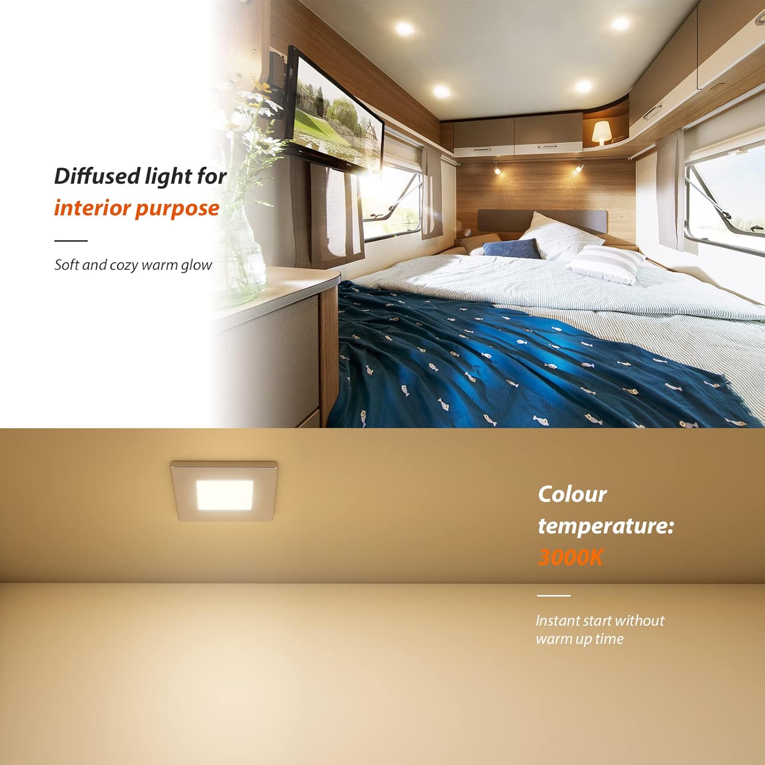 Dream lighting Luces LED empotrables cuadradas para caravana, remolque, cámper, iluminación interior de 12 voltios, 3.0 W, carcasa cromada, paquete