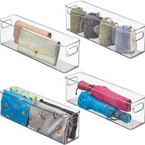 mDesign Organizador de plástico para armario del hogar, cesta de almacenamiento con asas para dormitorio, baño, estantes de gabinete, entrada y mDesign Organizador de plástico para armario del hogar, cesta de almacenamiento con asas para dormitorio, baño, estantes de gabinete, entrada y