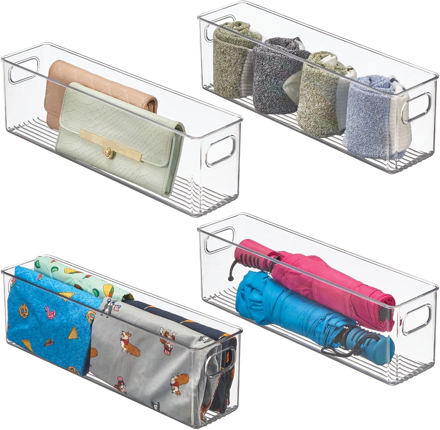 mDesign Organizador de plástico para armario del hogar, cesta de almacenamiento con asas para dormitorio, baño, estantes de gabinete, entrada y